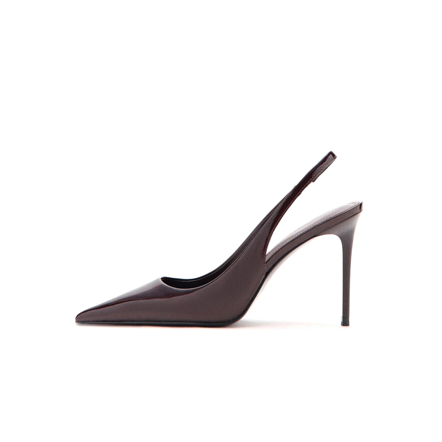 Patent Burgundy Pointed-Toe Simple Slingback High Heels