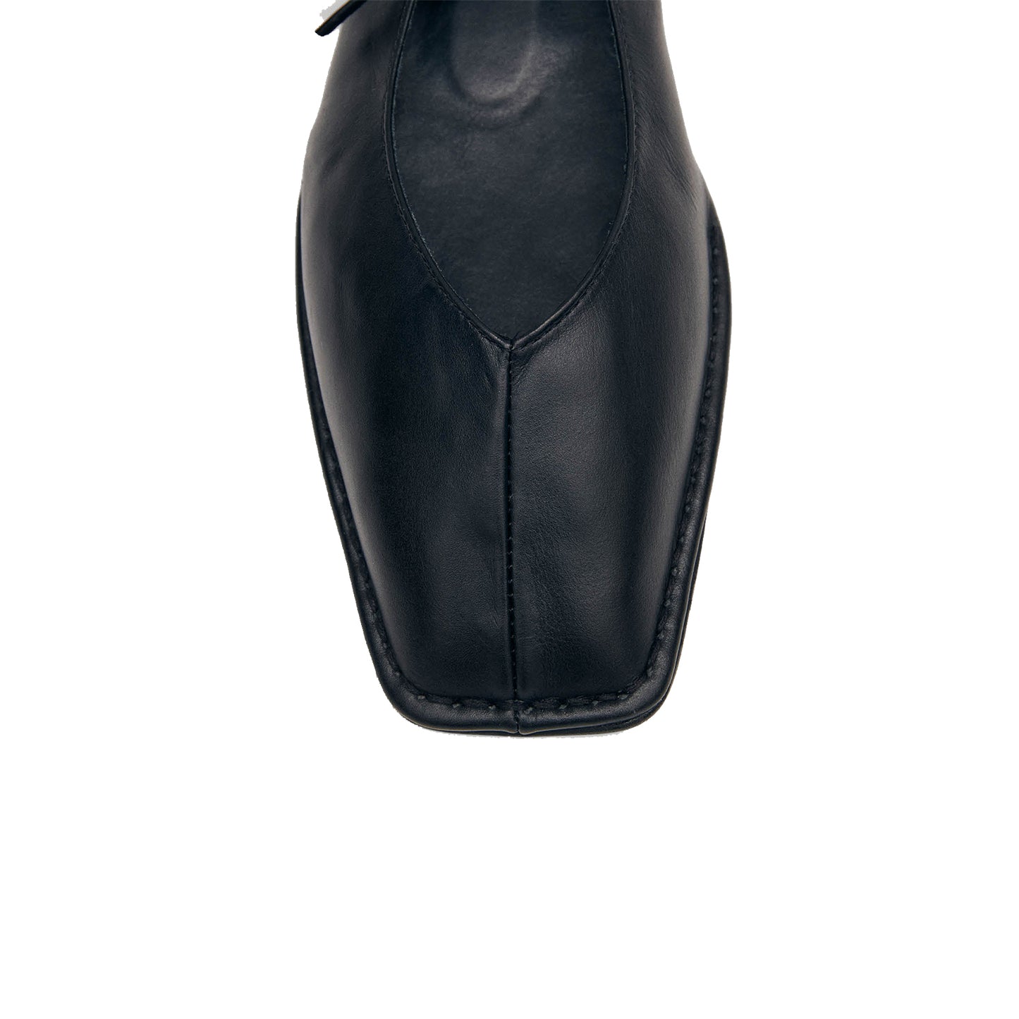 Black Square-Toe V-Cut Vamps Bridge Self-Tie Bow Ballet Flats