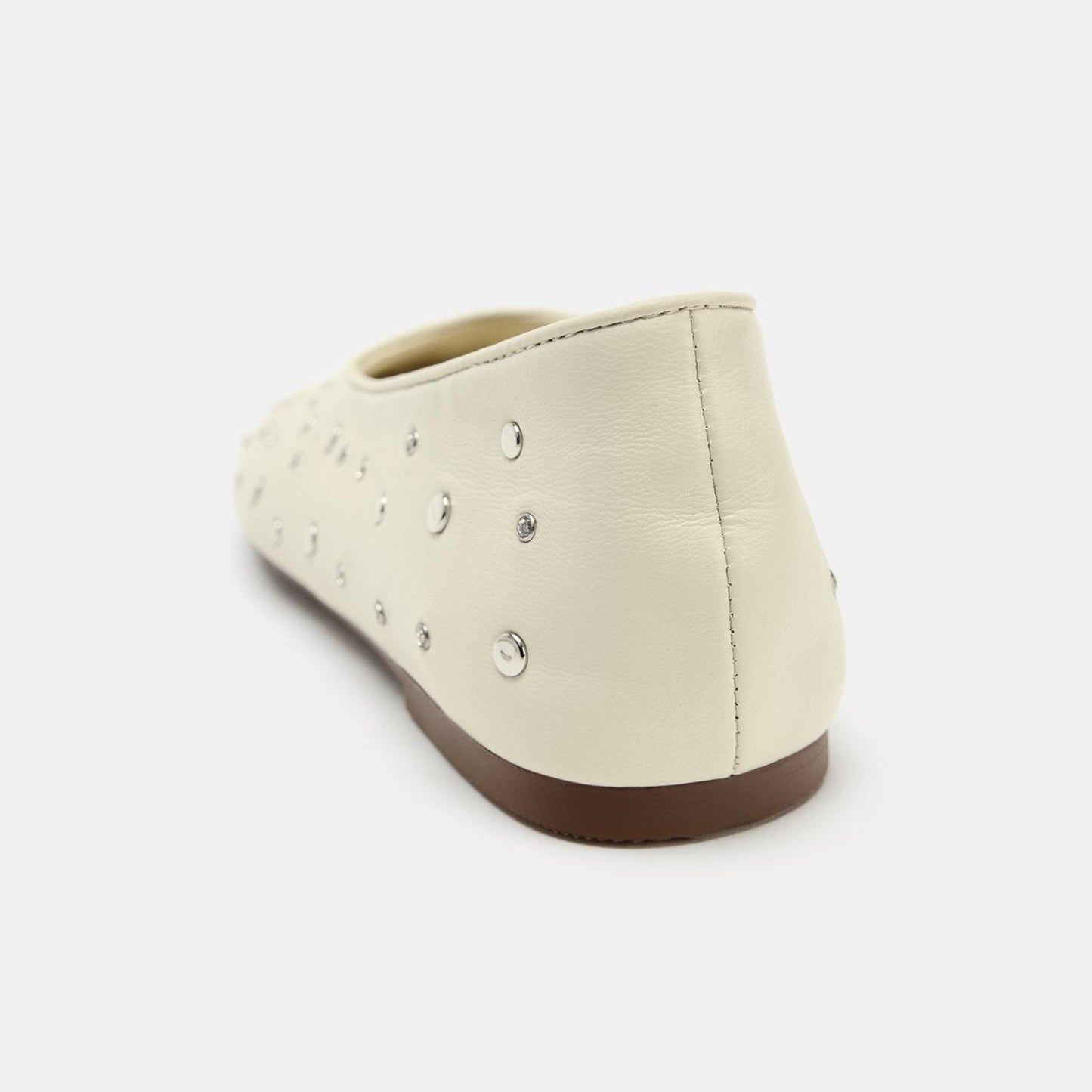 Cream Square-Toe All Studs Slip-On Ballet Flats