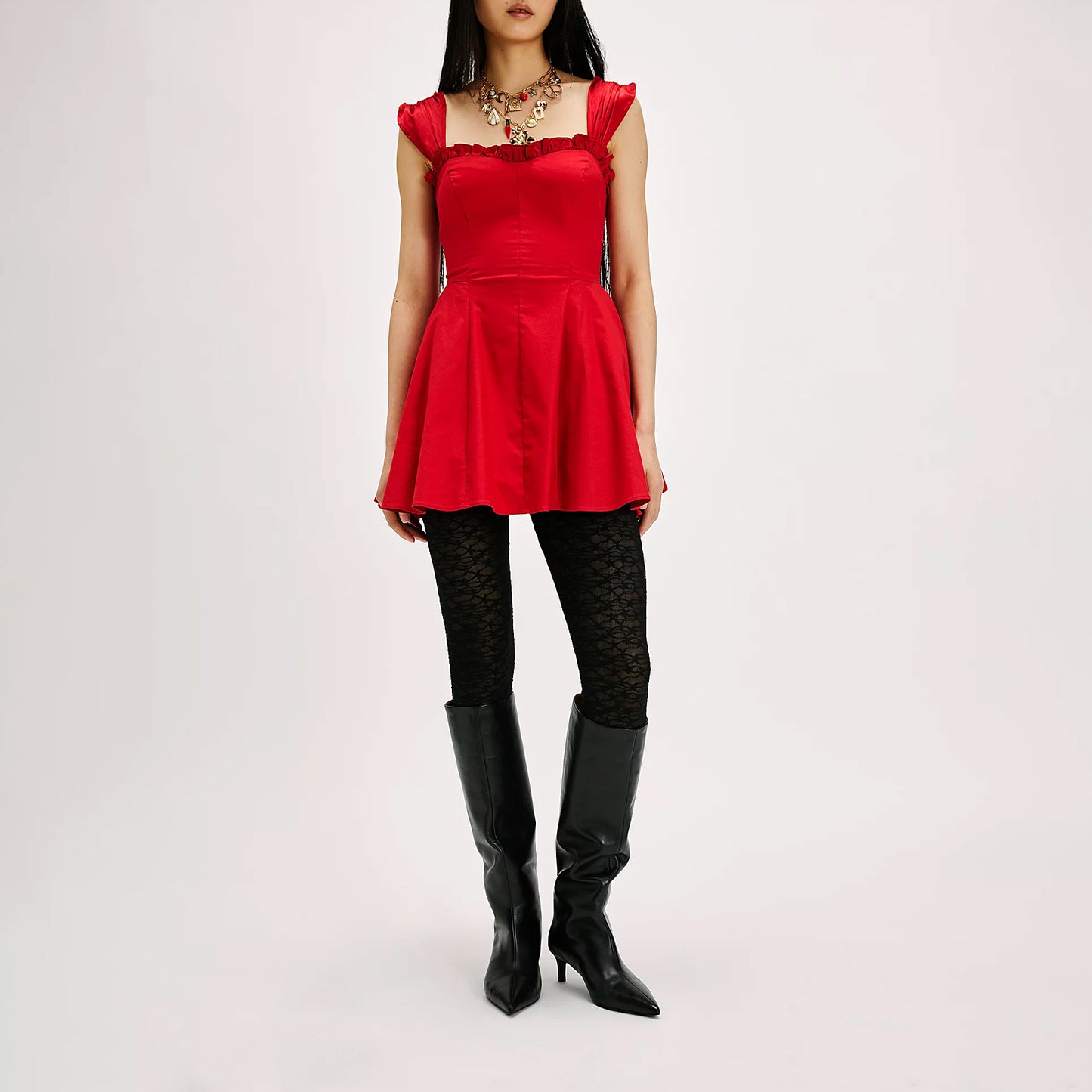 Black Pointed-Toe Wide Calf Knee High Stiletto Boots
