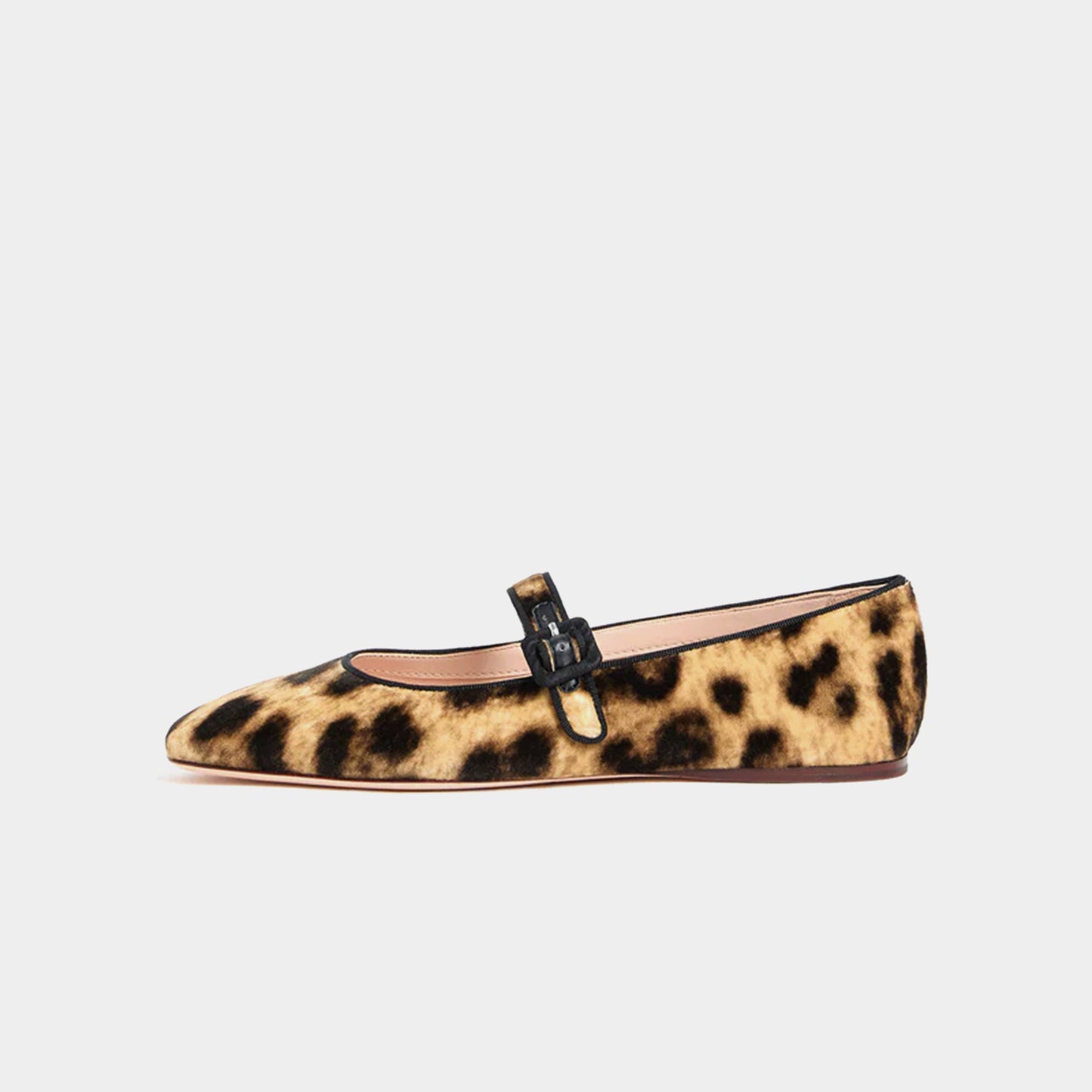 Leopard Faux Suede Square-Toe Bridge Strap Ballet Flats