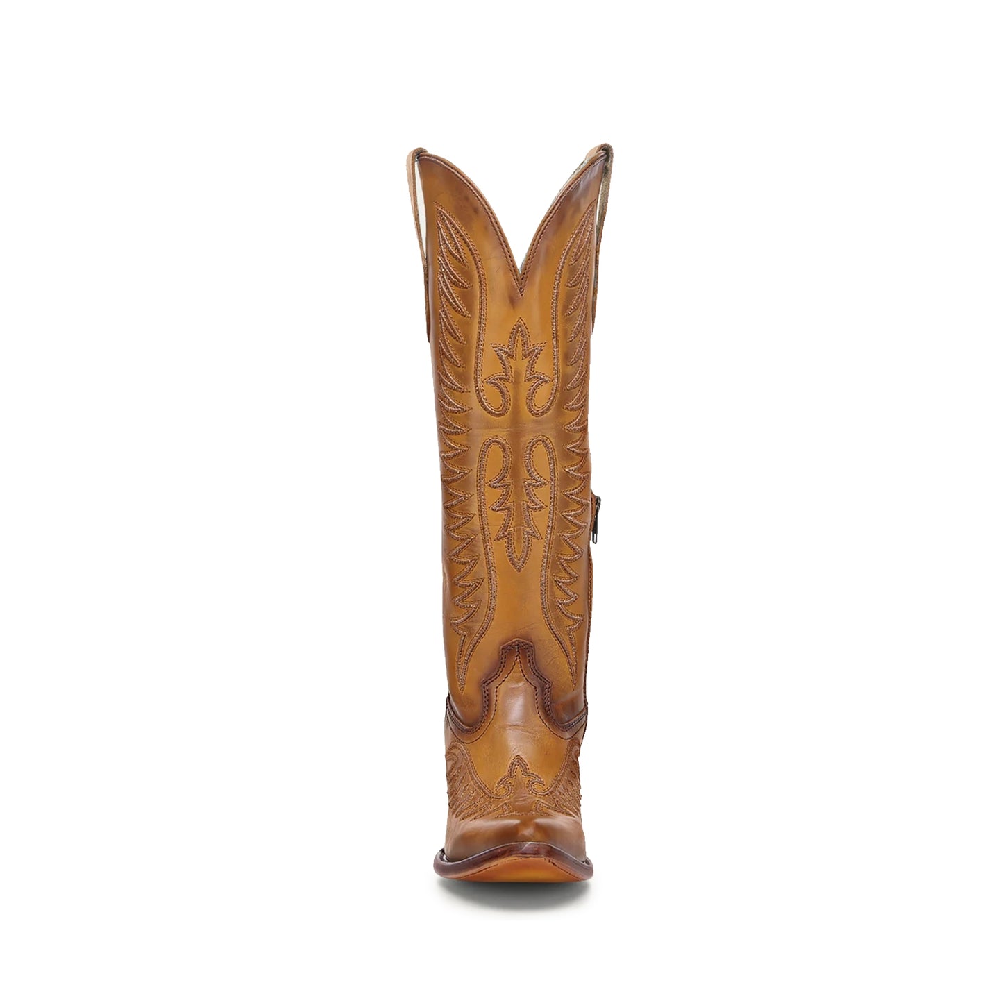 Tan Almond-Toe Embroidery Wide Calf Knee High Cowgirl Boots