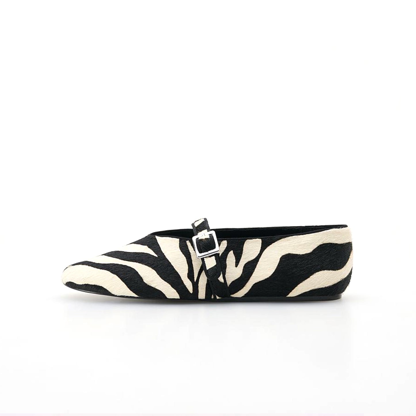 Zebra Print Pony Hair Round-Toe Bridge Strap Ballet Flats