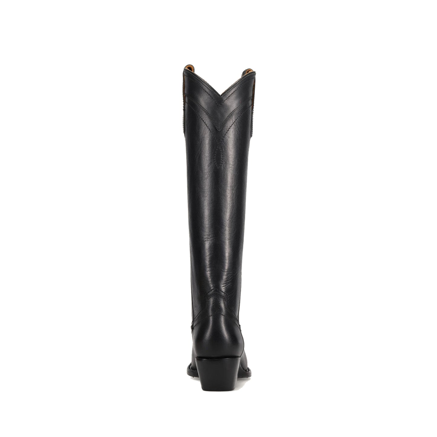 Black Almond-Toe Sleek Wide Calf Knee High Simple Cowgirl Boots