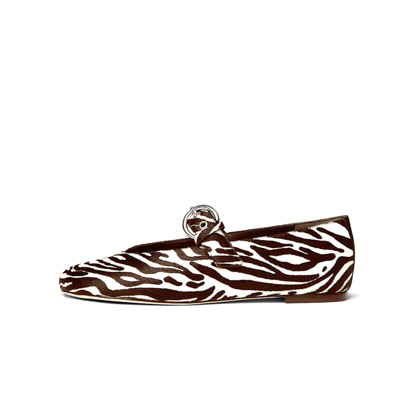 Zebra pony hair Square-Toe Classic Buckle Bridge Strap Ballet Flats