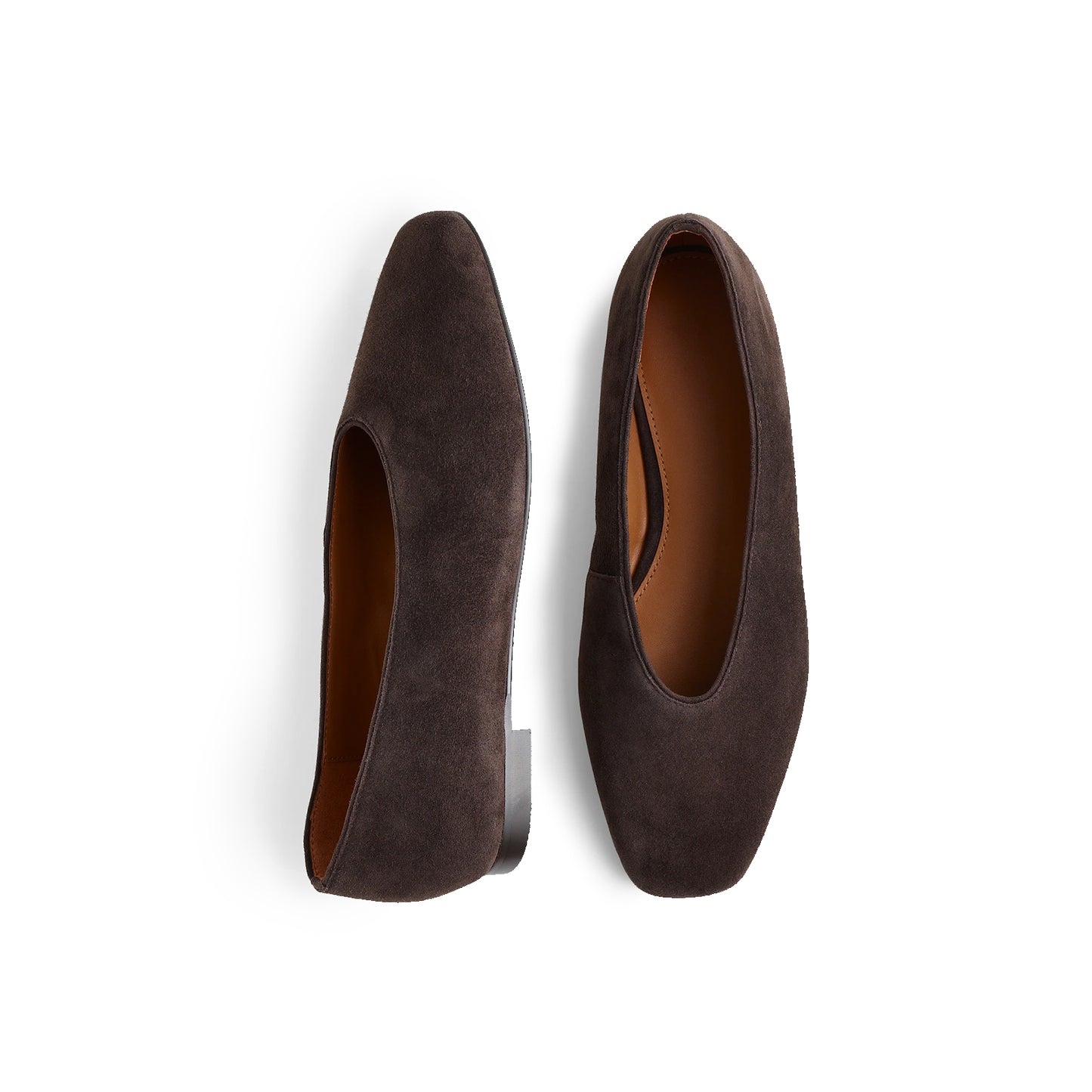 Dark Brown Faux Suede Square-Toe Ballet Flats
