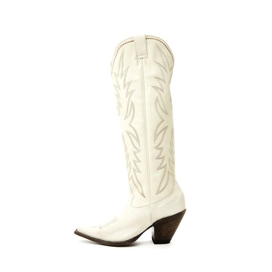 Sand Snip-Toe Embroidery Half-Zip Knee High Tall Cowgirl Boots