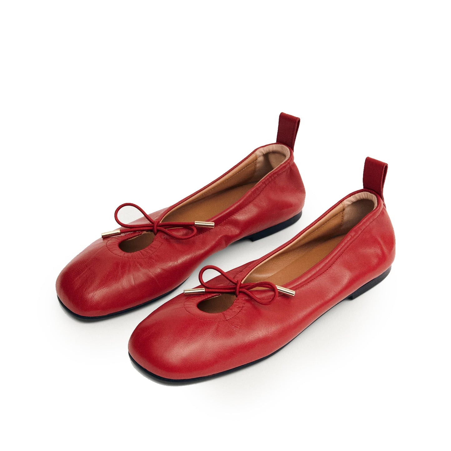 Red Square-Toe Stretchy Ballet Flats