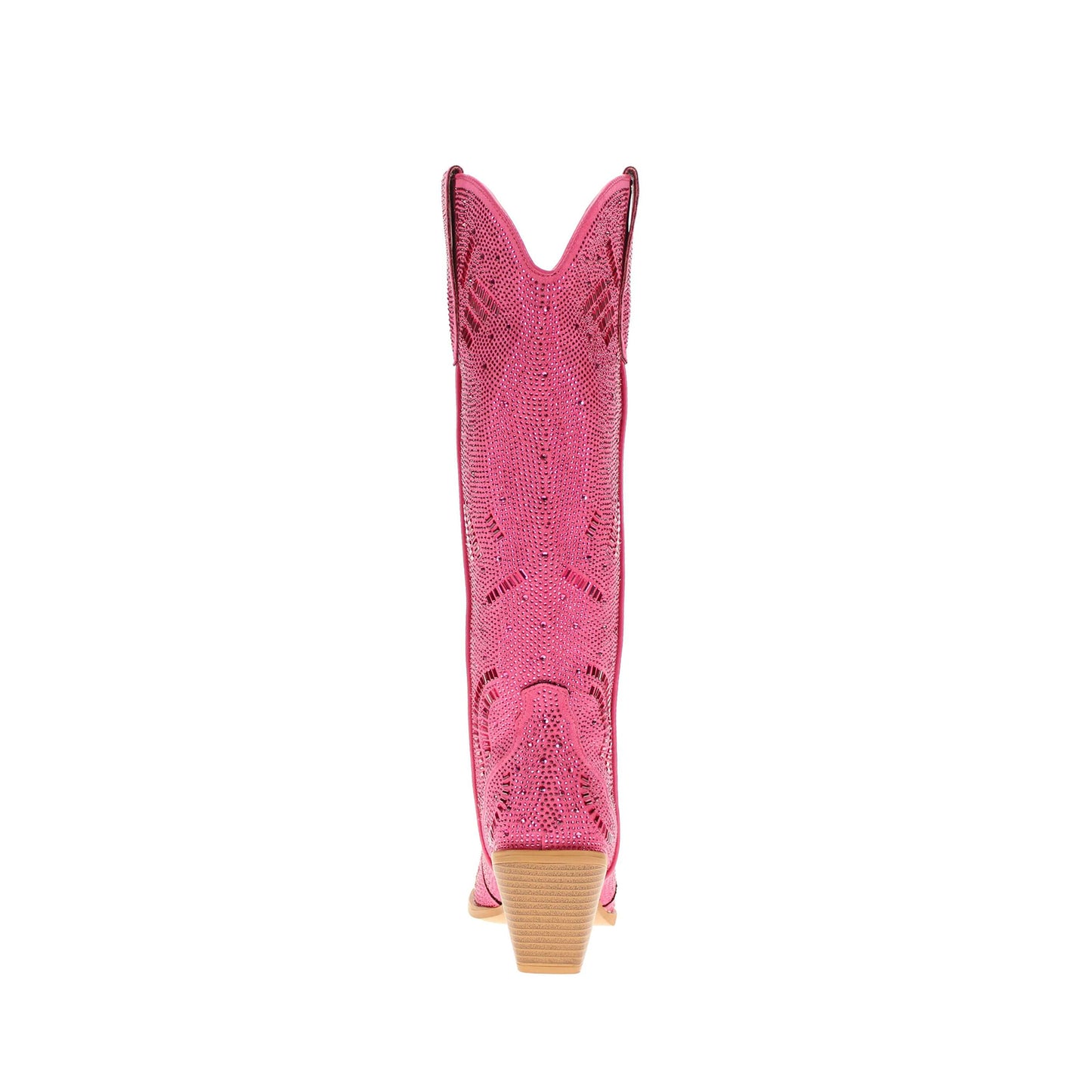 Pink Faux Suede Pointed-Toe Full Crystals Wide Calf Knee High Cowgirl Boots