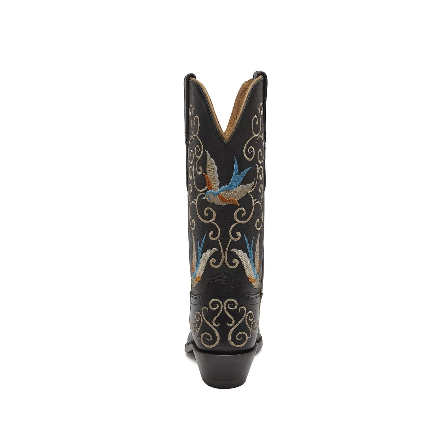 Black Snip-Toe Swallow Embroidery Mid Calf Cowgirl Boots