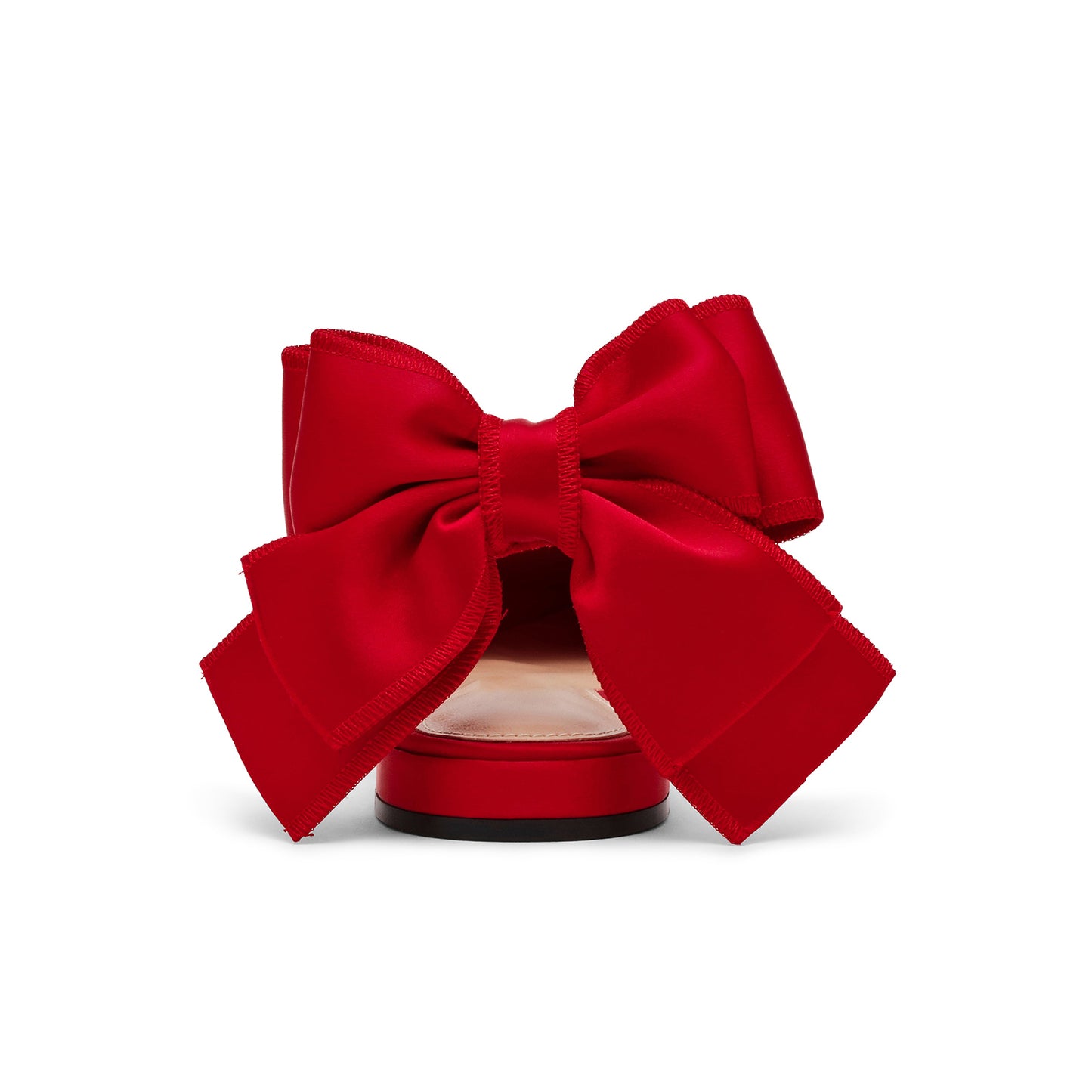 Red Satin Pointed-Toe Slingback Back Bow Flats