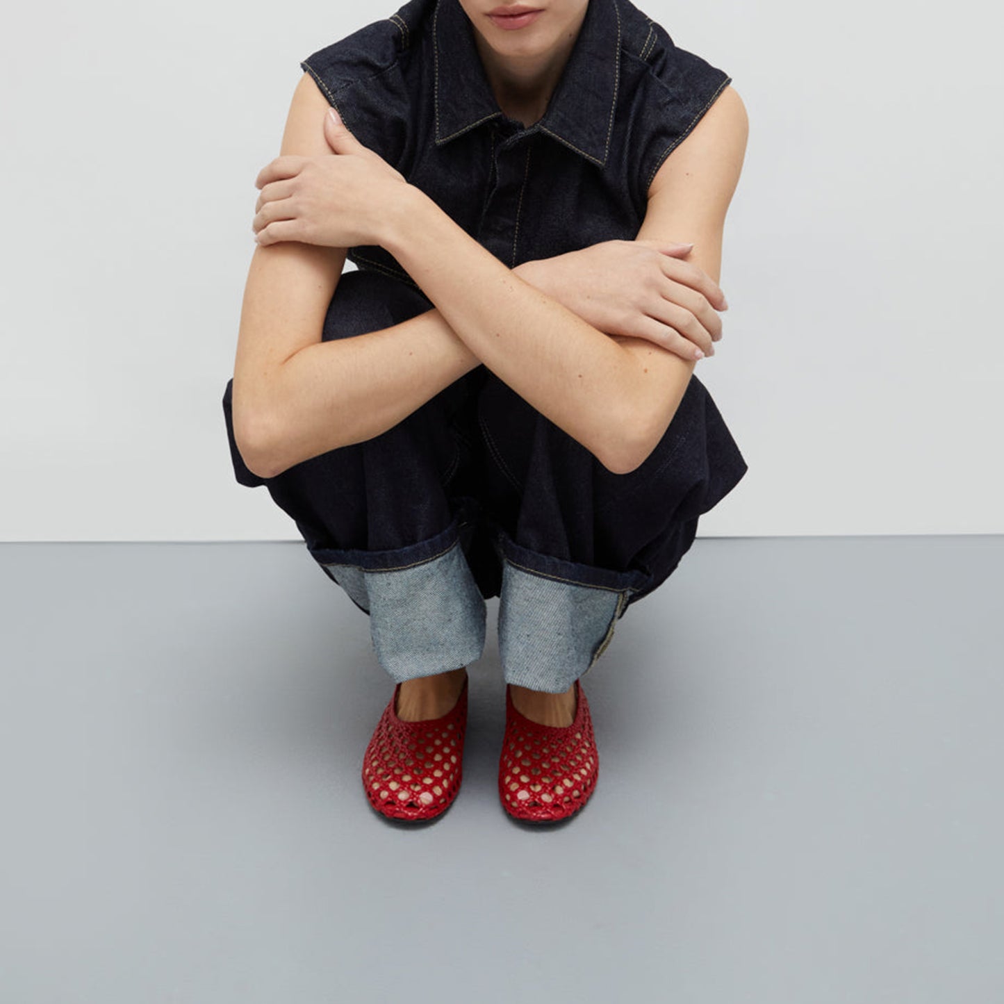 Red Woven Round-Toe Slip-On Classic Ballet Flats