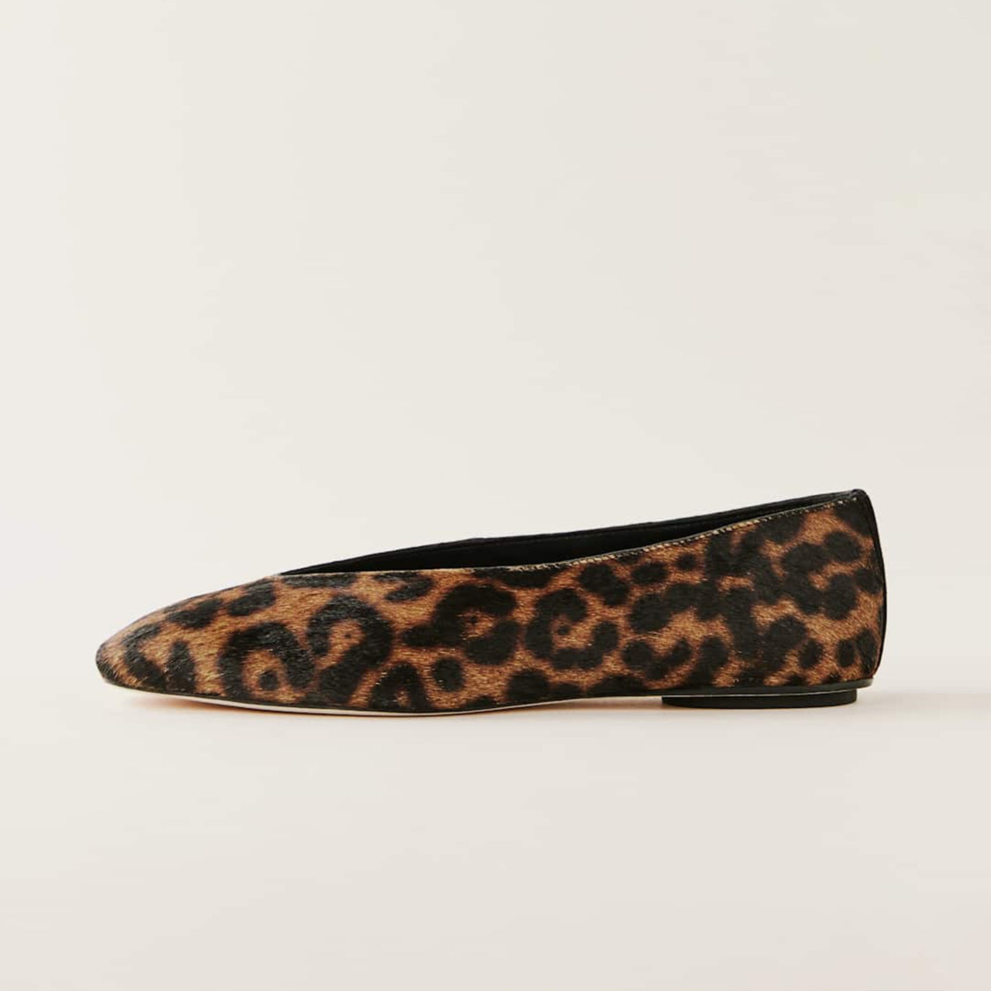 Leopard Print Pony Hair Square-Toe Classic Ballet Slip-On Flats