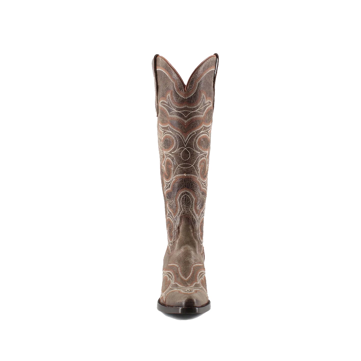 Distressed Brown Snip-Toe Wide Calf Embroidery Knee High Cowgirl Boots