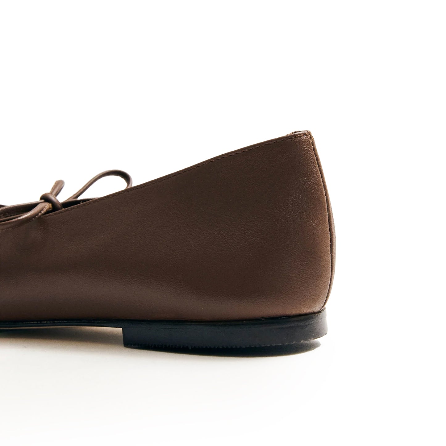 Brown Square-Toe V-Cut Vamps Bridge Self-Tie Bow Ballet Flats