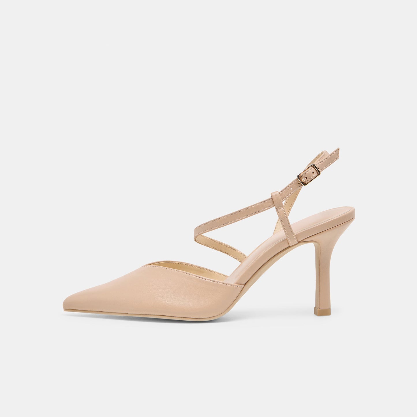 Beige Pointed-Toe S-Shaped Strap High Heels