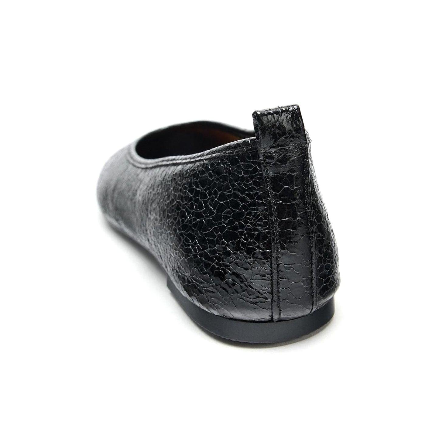 Crinkle Black Square-Toe Slip-On Ballet Flats