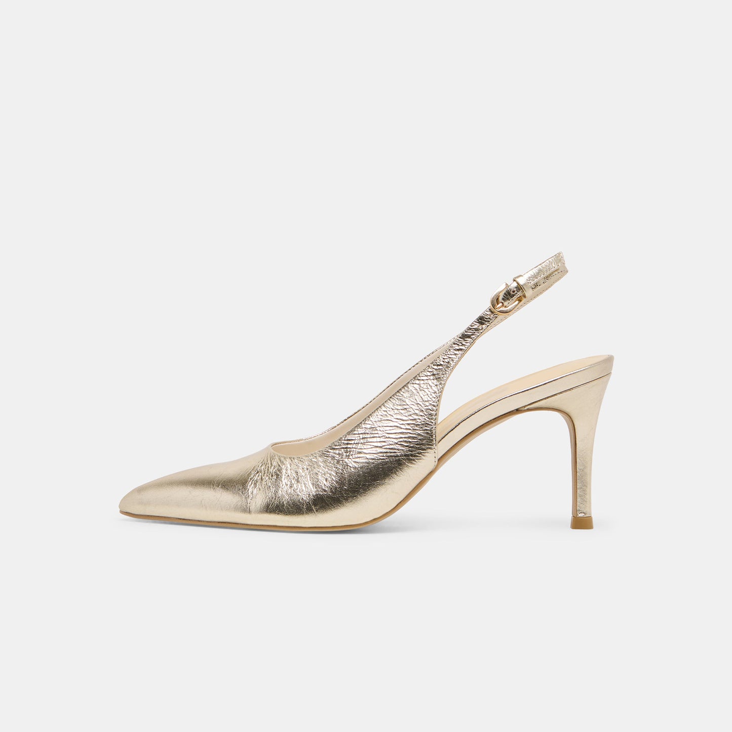 Metallic Light Gold Classic Pointed-Toe Buckle Slingback Kitten Heels
