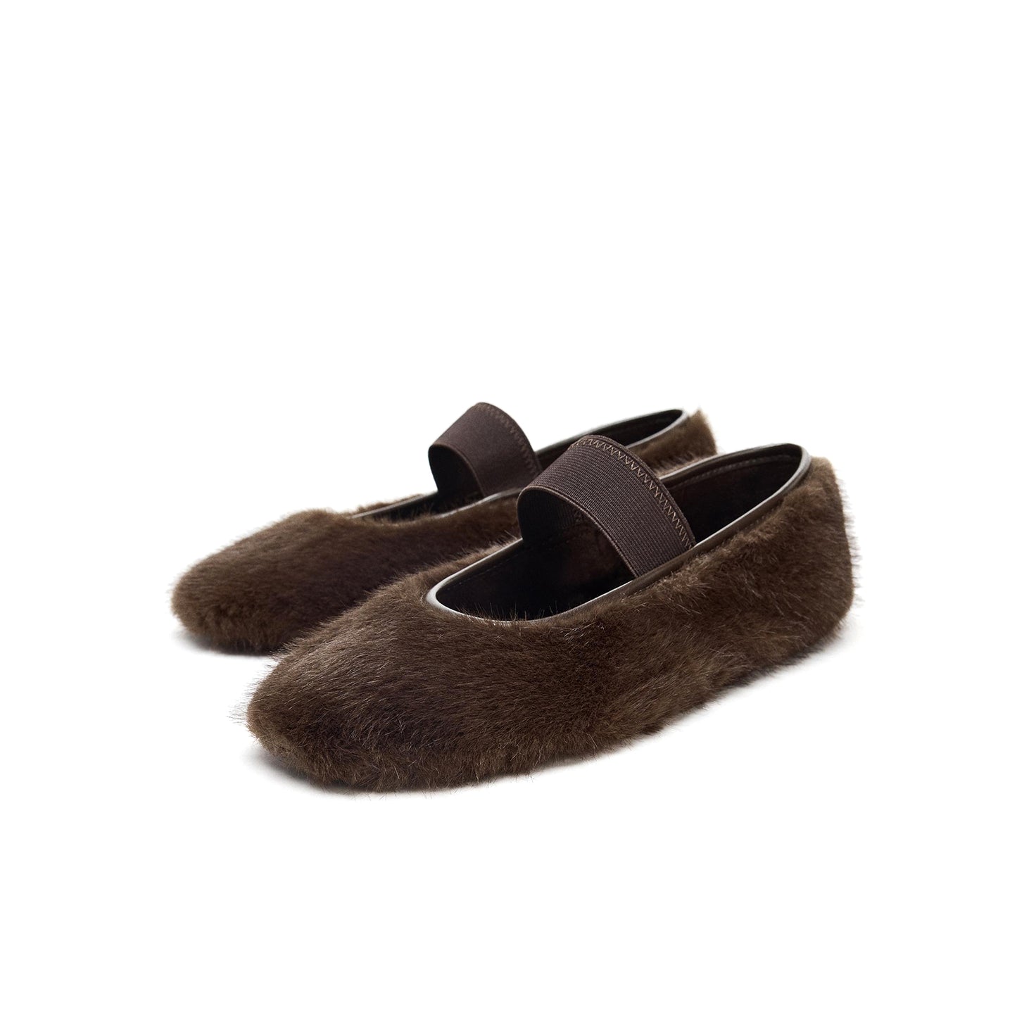 Chocolate Plush Round-Toe Bridge Strap Ballet Flats