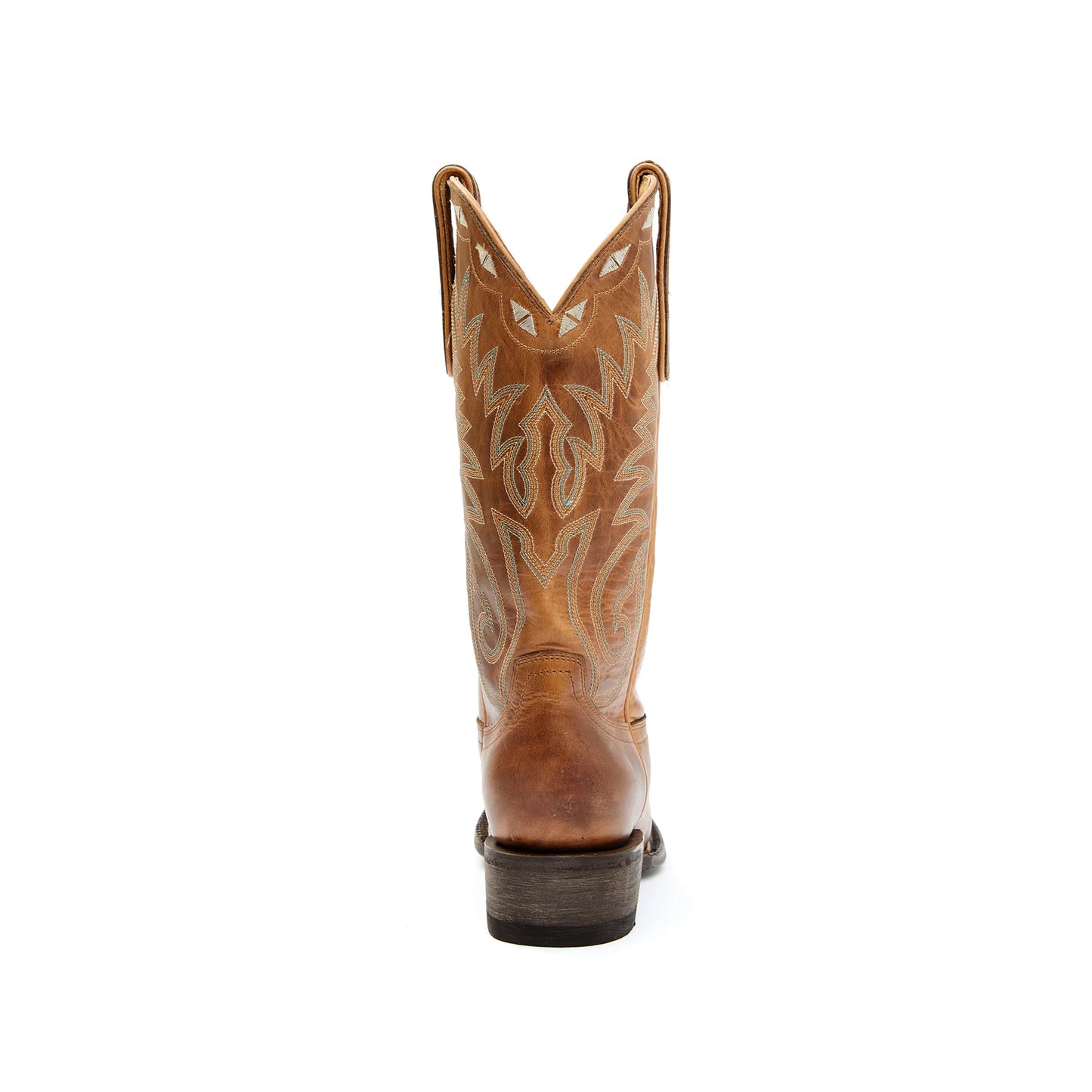 Distressed Tan Square-Toe Embroidery Mid Calf Cowgirl Boots