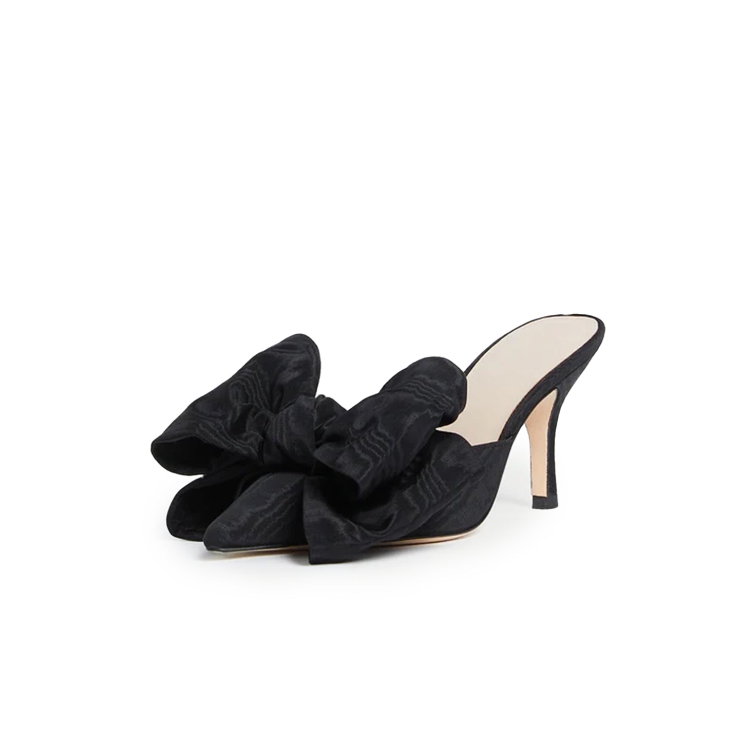 Black Satin Pointed-Toe Front Big Bow High Heels