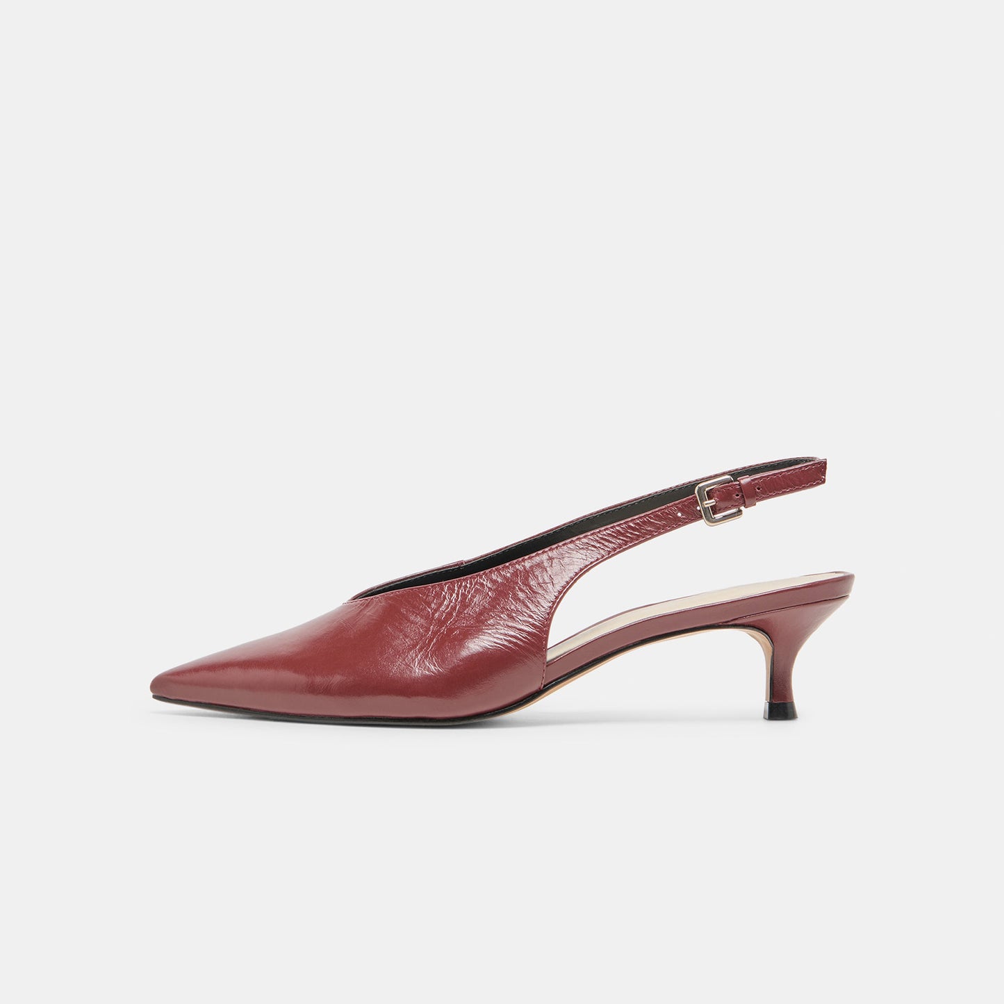 Red Classic Pointed-Toe Slip-On Slingback Kitten Heels