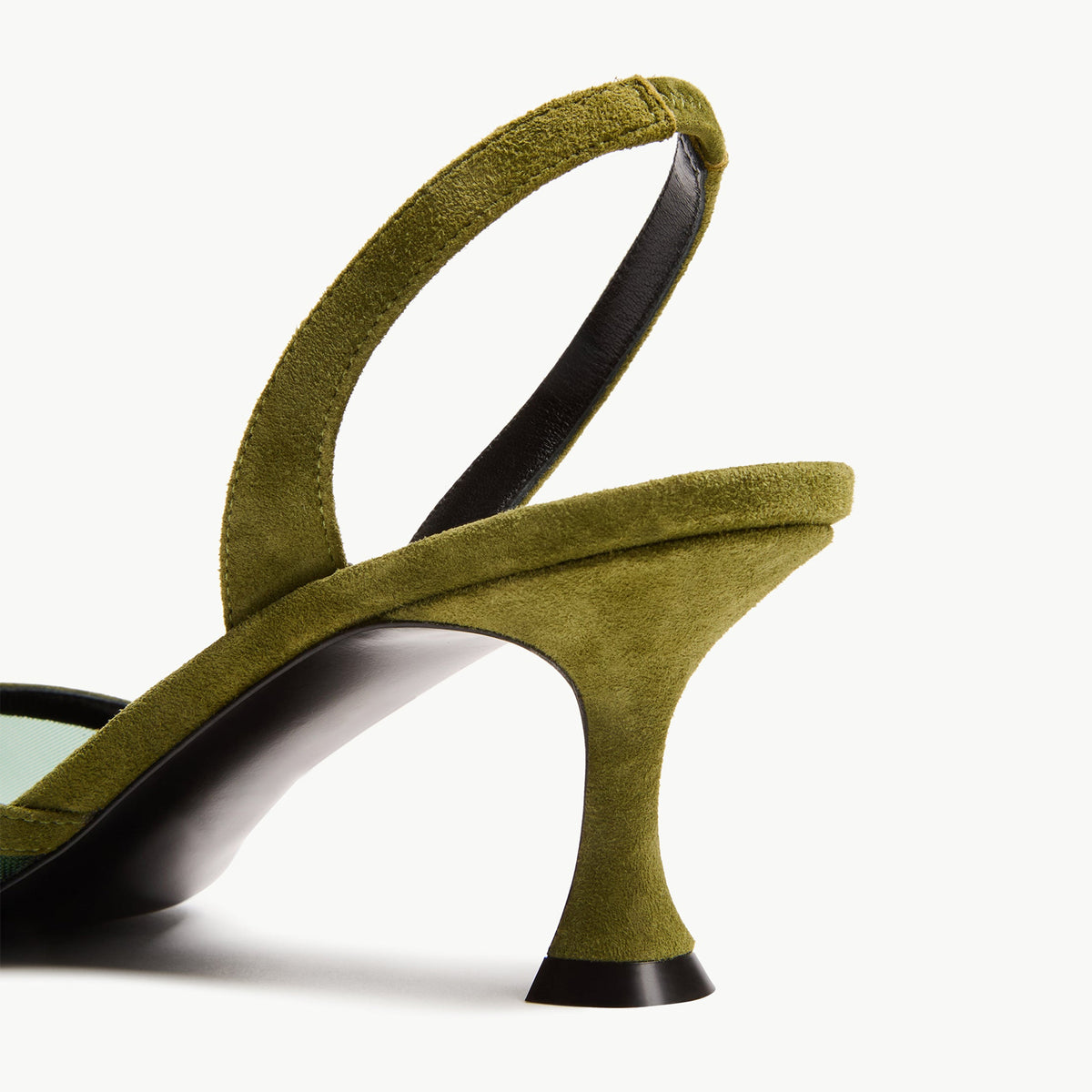 Brown Mesh Pointed-Toe Faux Suede Slingback Slip-On Kitten Heels