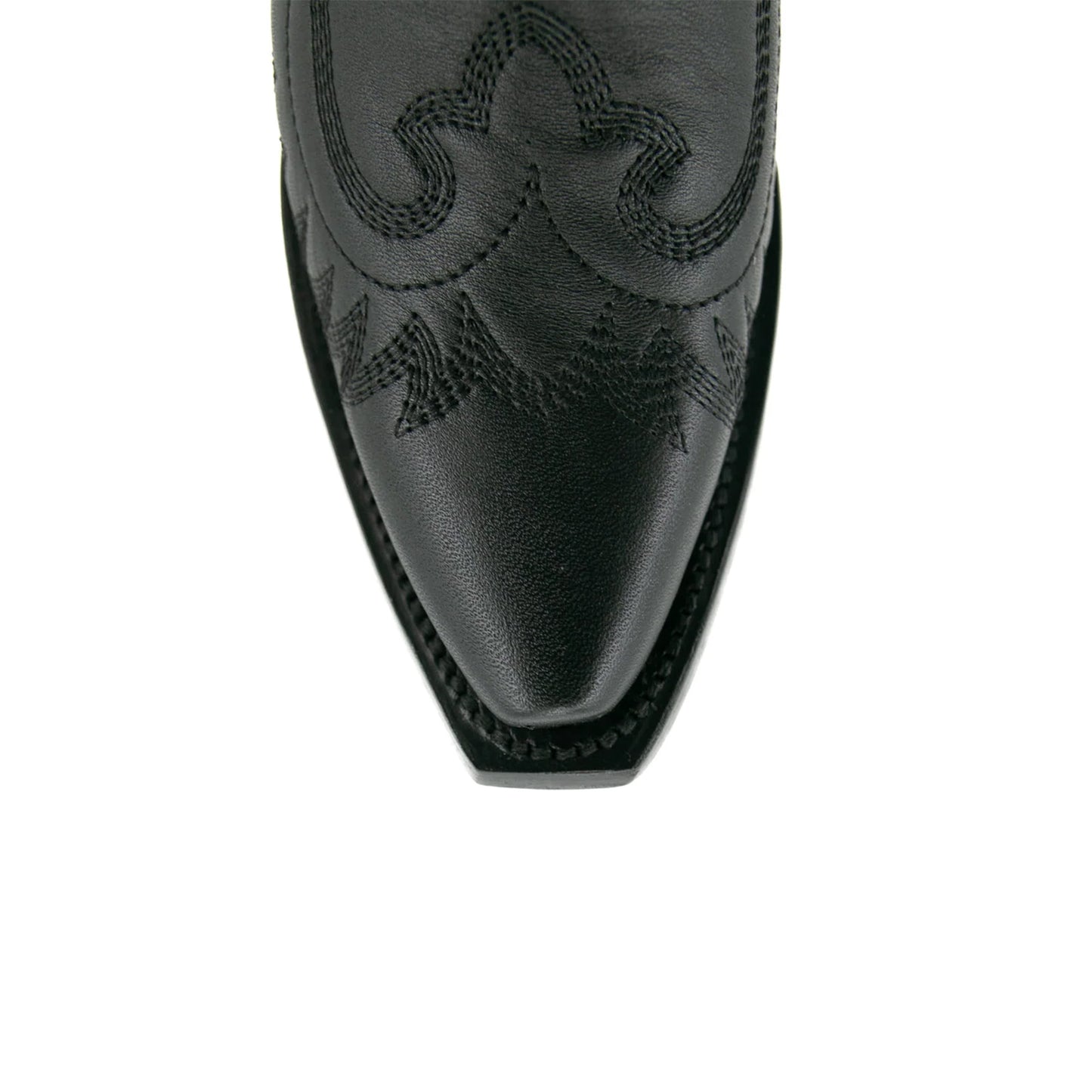 Black Snip-Toe Embroidery Side Fringe Half-Zip Knee High Cowgirl Boots