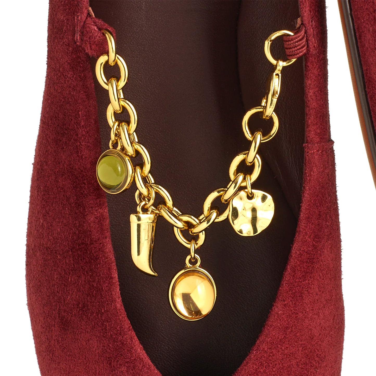 Wine Red Faux Suede Round-Toe Mary Jane Classic Ballet Flats