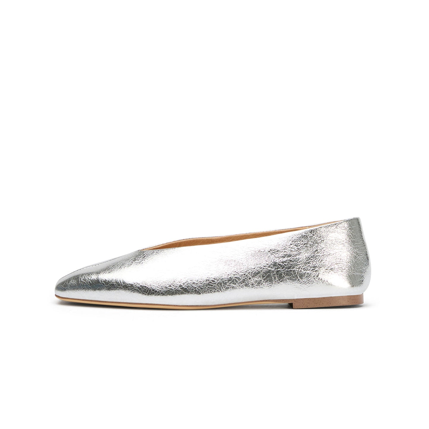 Metallic Silver Chic Square-Toe Slip-On Flats