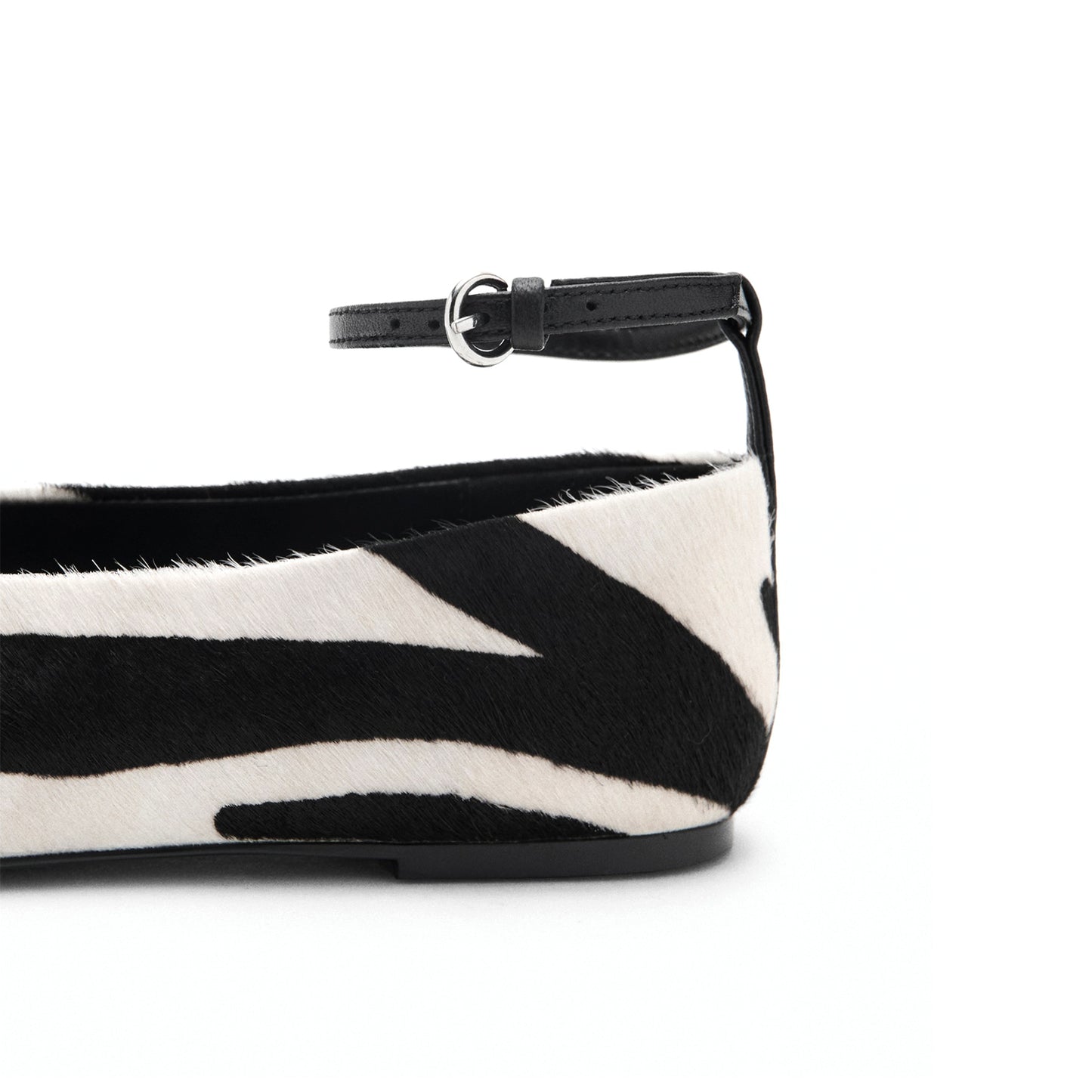 Cow Print Pony Hair Vegan Leather Square-Toe Ankle Strap Flats