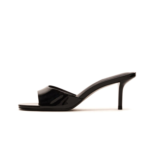 Patent Black Round-Toe Slip-On Mule Kitten Heels