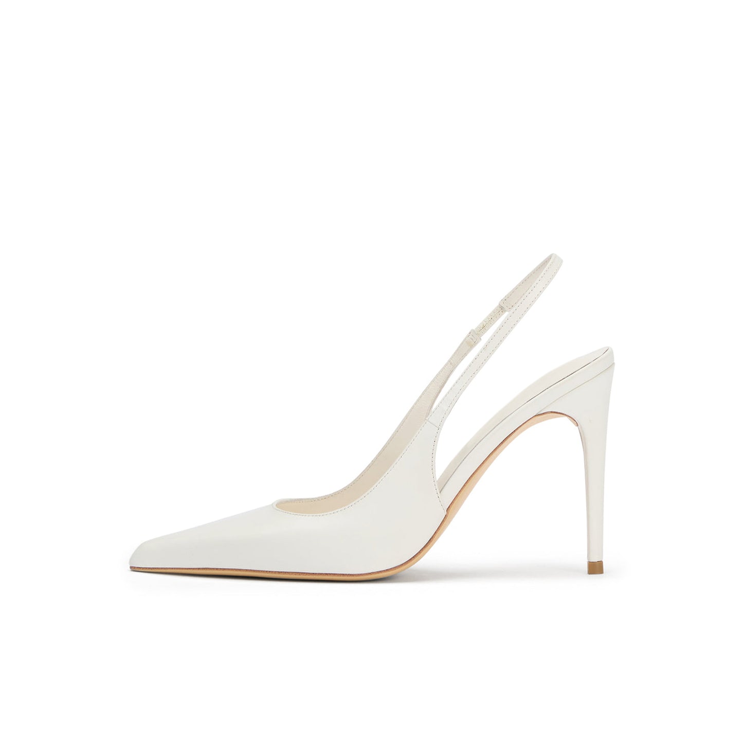 White Pointed-Toe Classic Slip-On Slingback High Heels