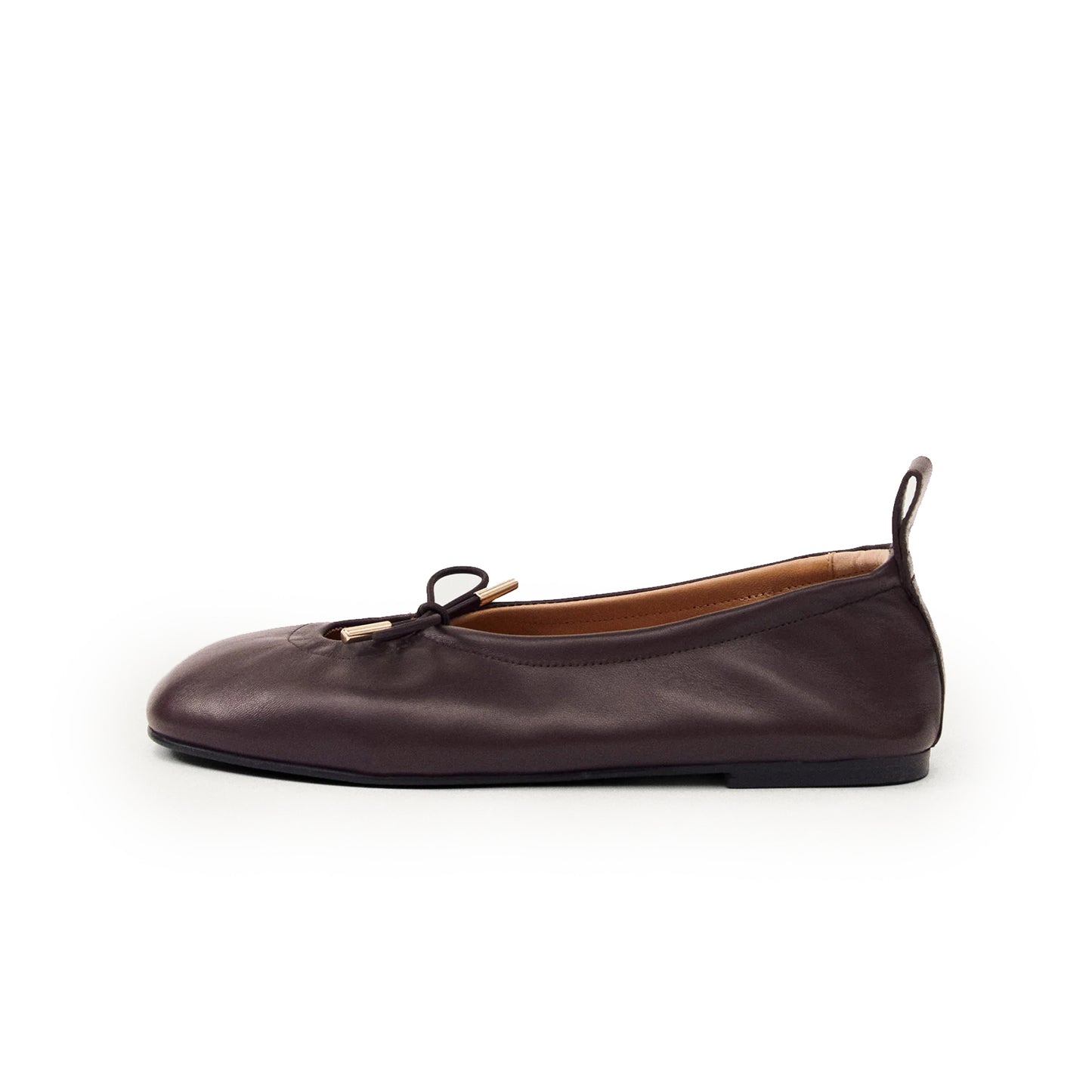 Brown Square-Toe Stretchy Ballet Flats