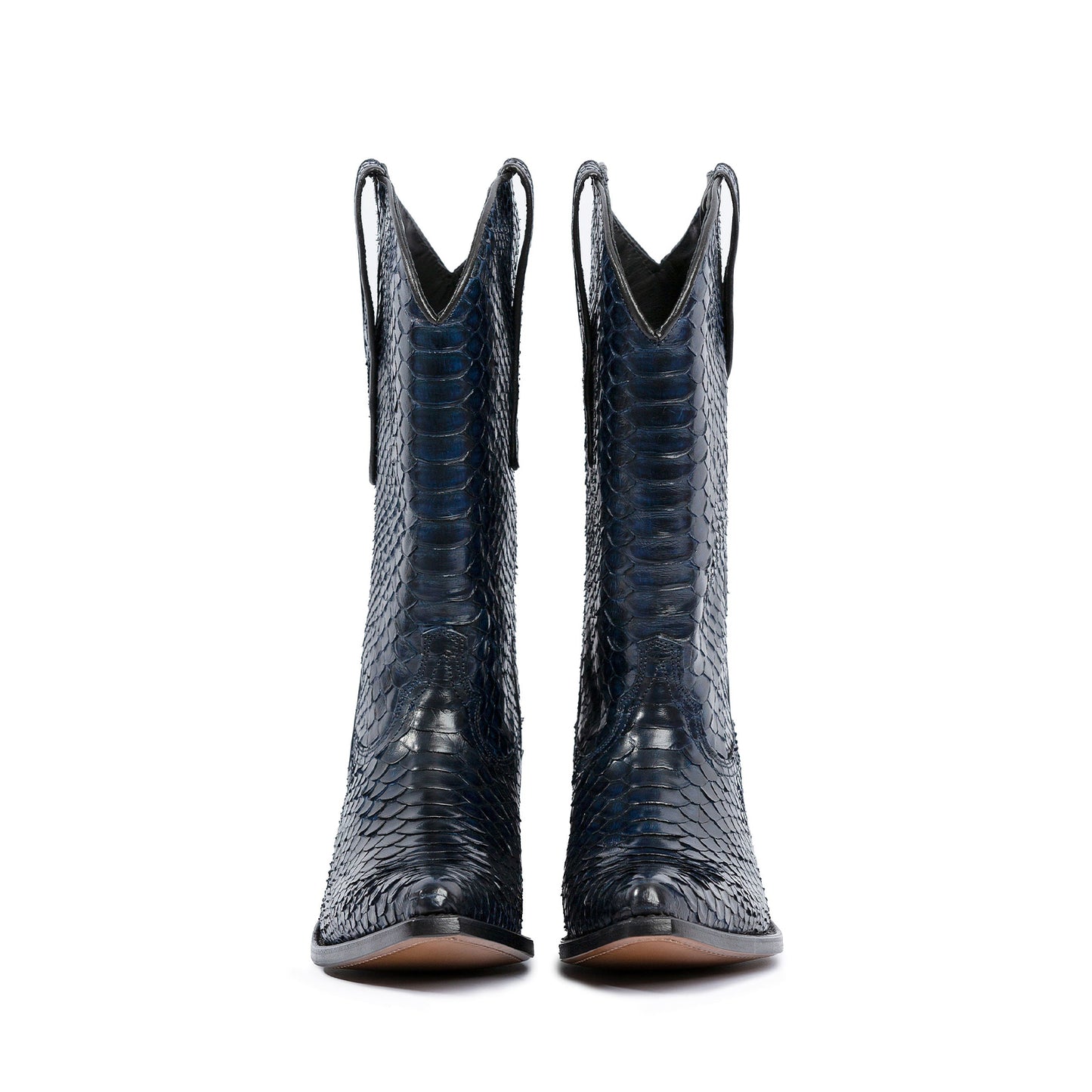 Midnight Blue Snakeskin Print Snip-Toe Simple Mid Calf Cowgirl Boots