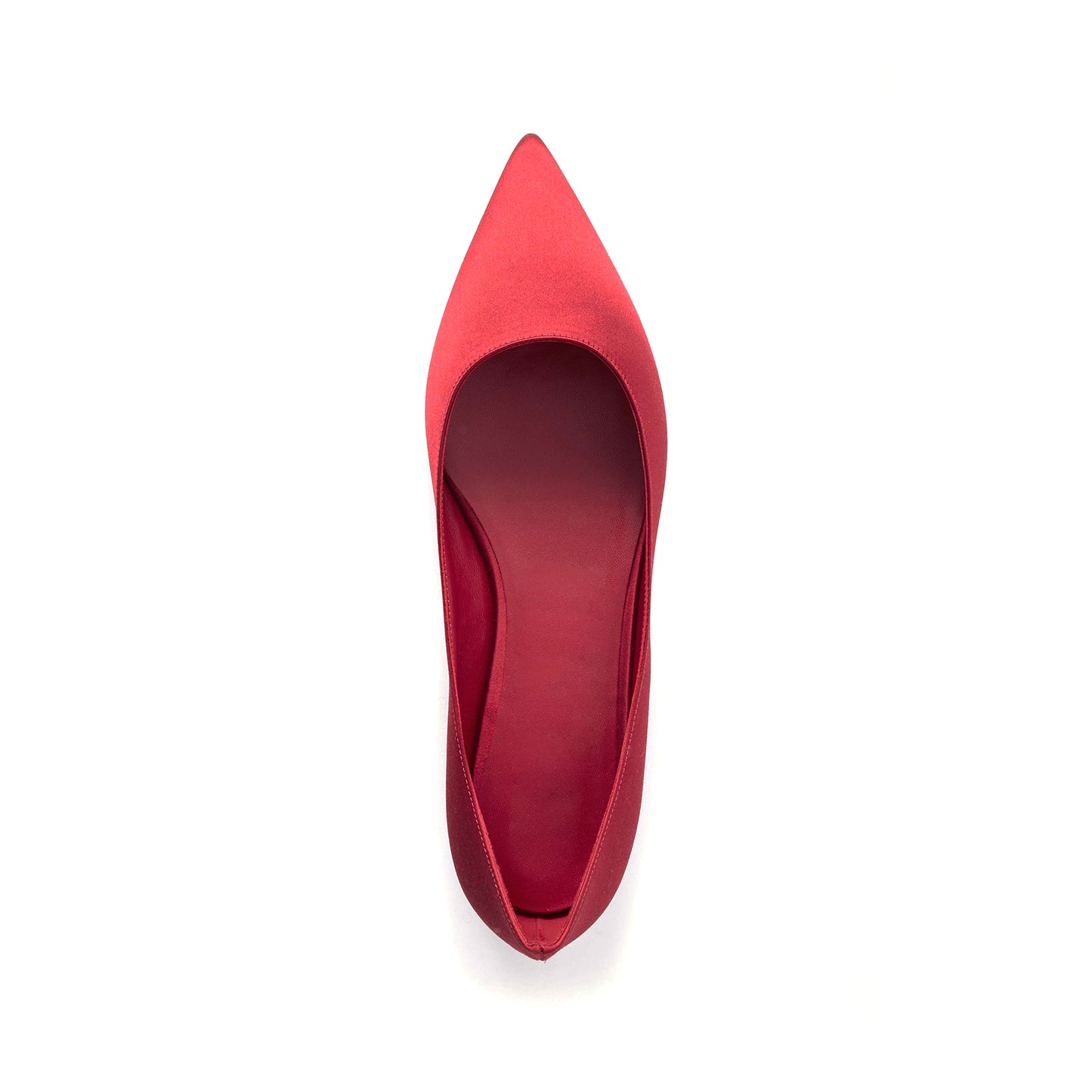 Red Satin Pointed-Toe Slip-On Simple Ballet Flats