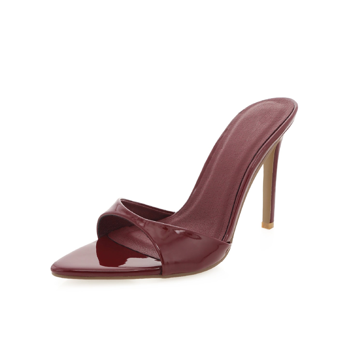 Patent Red Open Pointed-Toe Slip-On Classic Backless High Heels