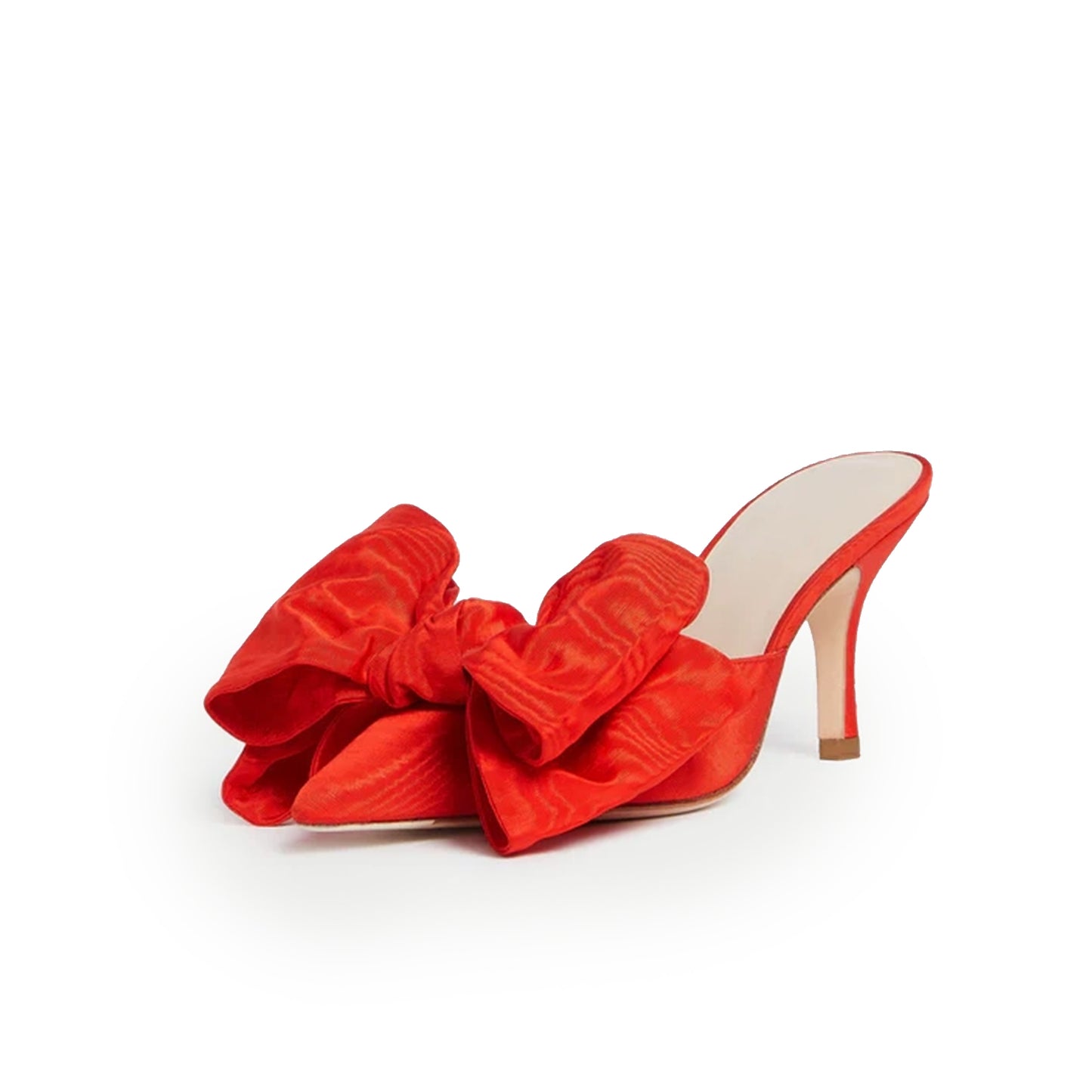 Red Satin Pointed-Toe Front Big Bow High Heels