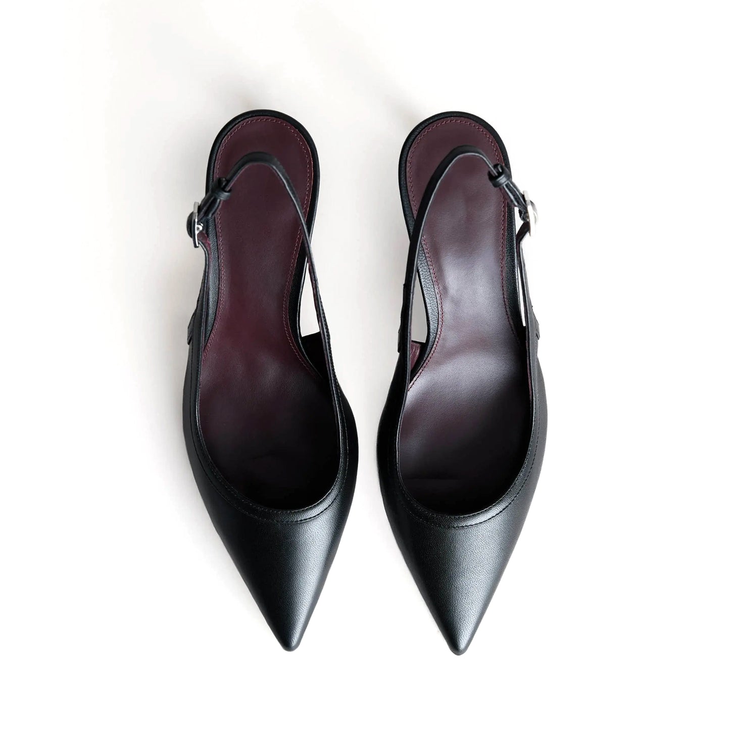 Black Vegan Leather Pointed-Toe Slingback Kitten Heels