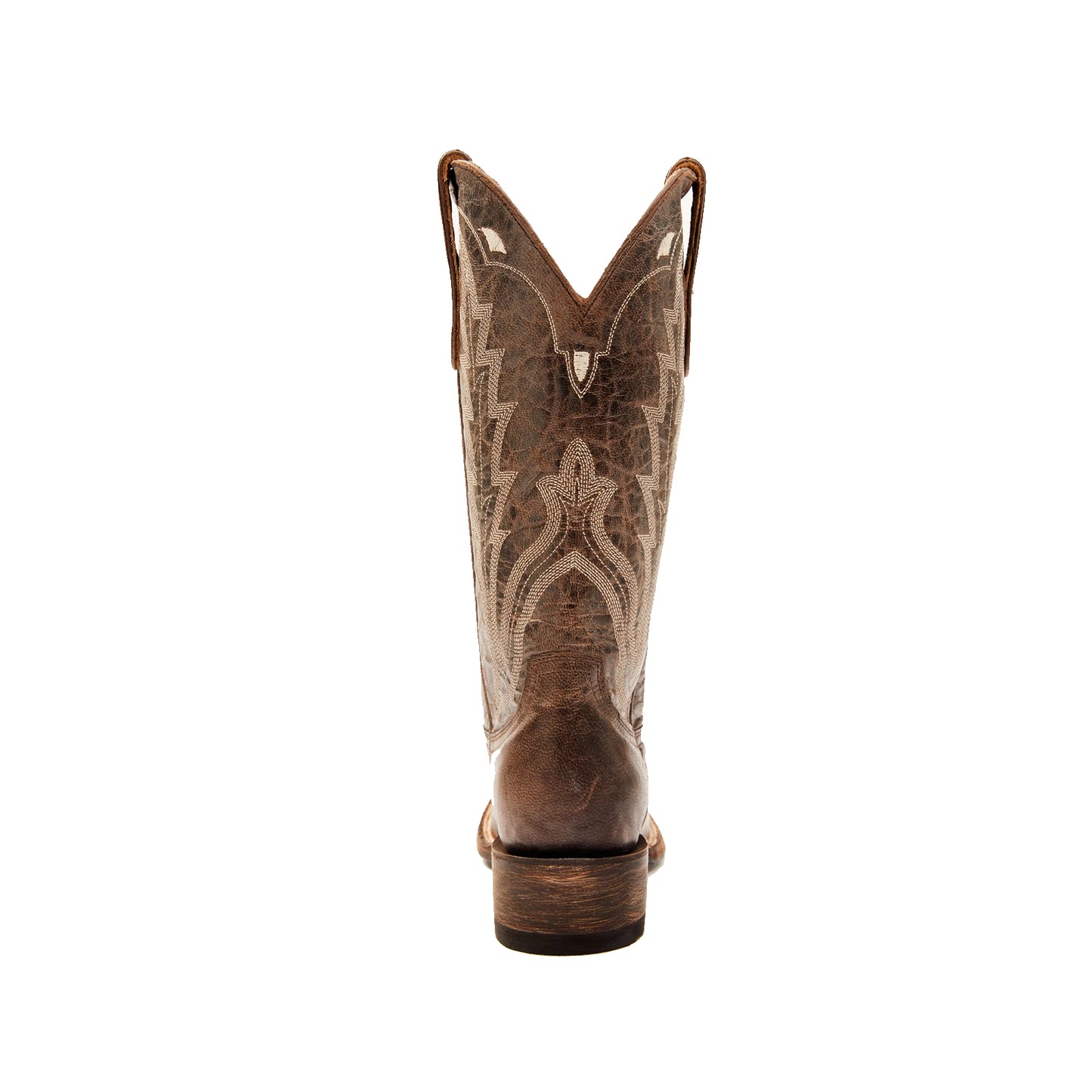 Distressed Dark Brown Square-Toe Embroidery Mid Calf Cowgirl Boots