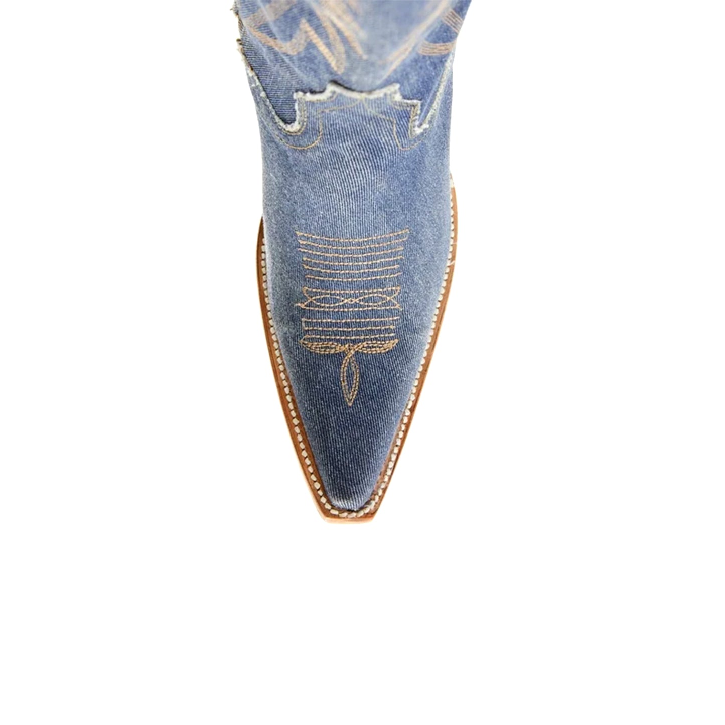 Blue Denim Snip-Toe Half-Zip Embroidery Knee High Cowgirl Boots