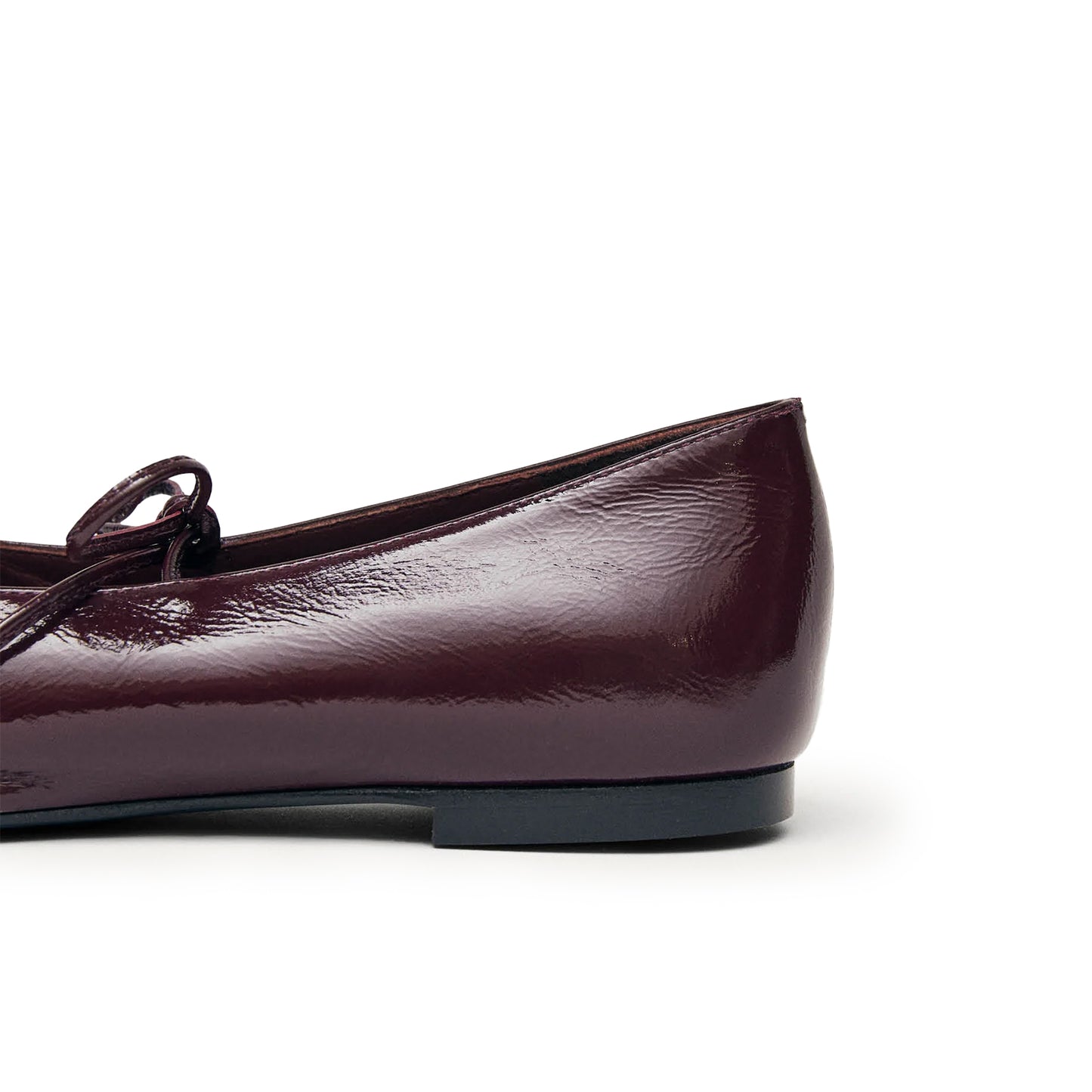 Patent Burgundy Square-Toe V-Cut Vamps Bridge Self-Tie Bow Ballet Flats