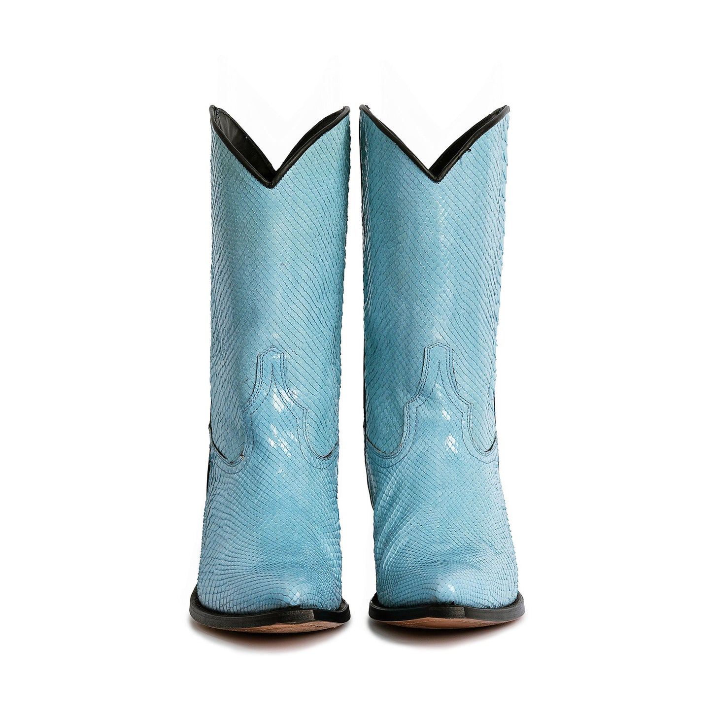 Blue Snakeskin Print Almond-Toe Chic Mid Calf Cowgirl Boots