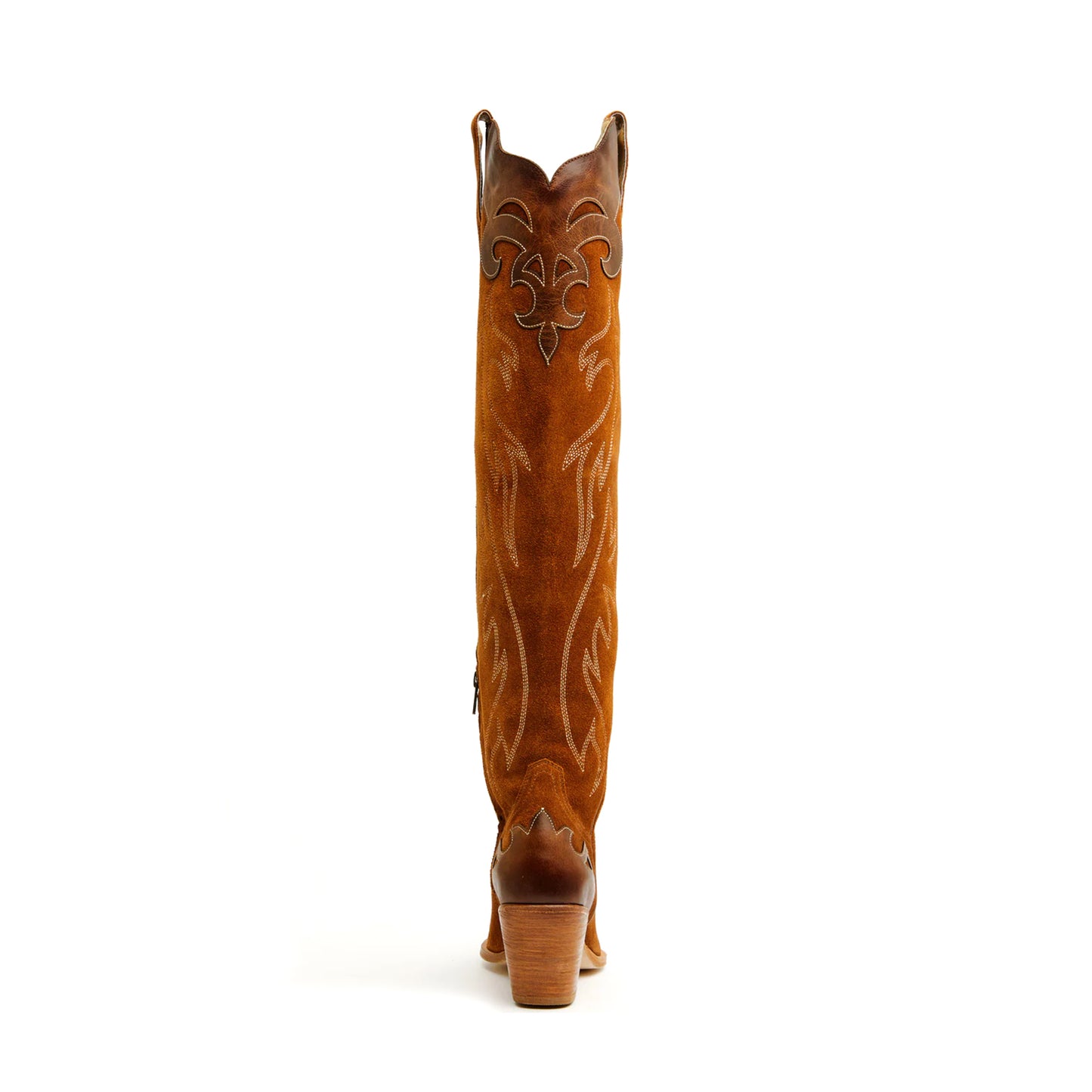 Brown Faux Suede Round-Toe Half-Zip Embroidery Tall Knee High Cowgirl Boots