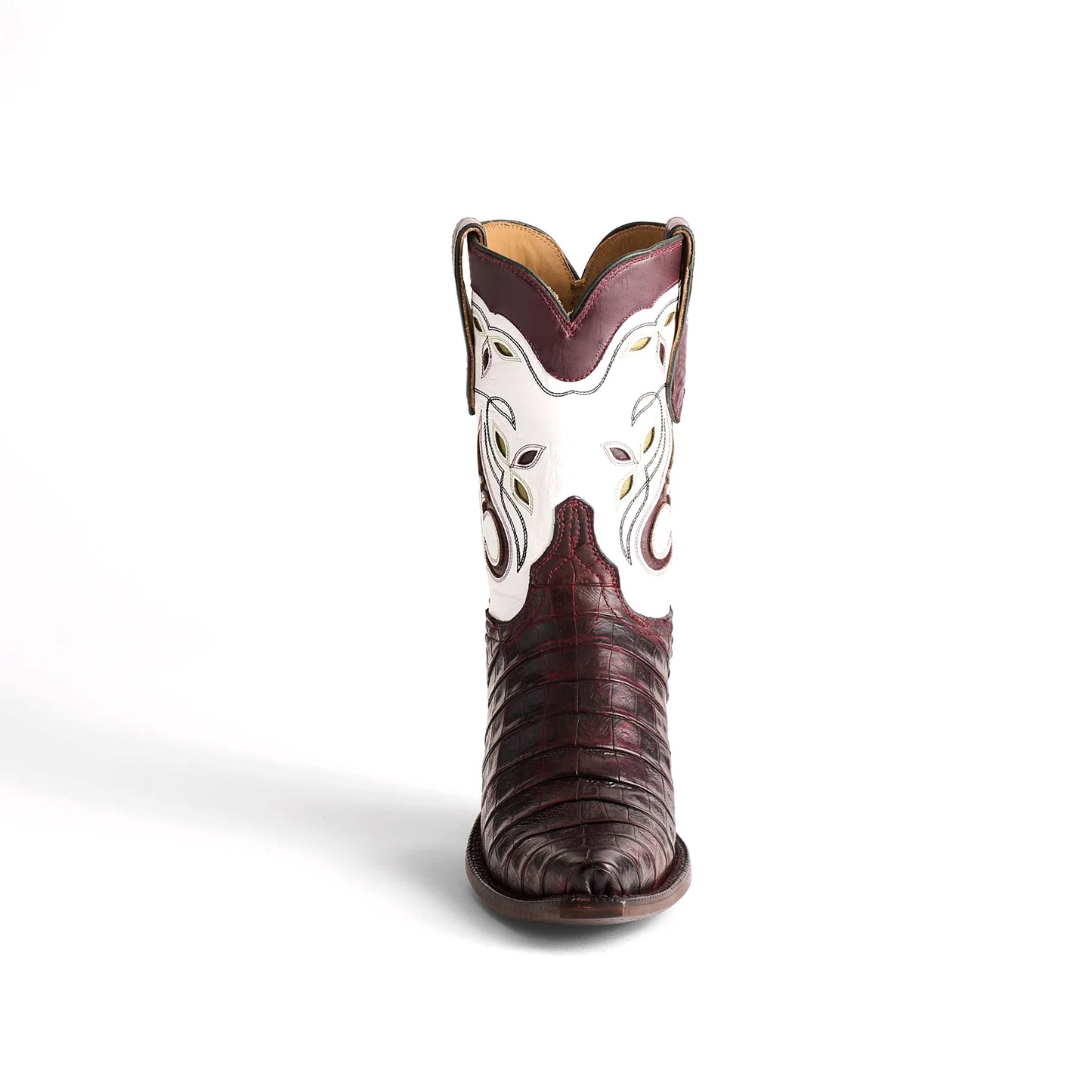 Contrast White And Black Snip-Toe Inlays Ankle Cowgirl Boots