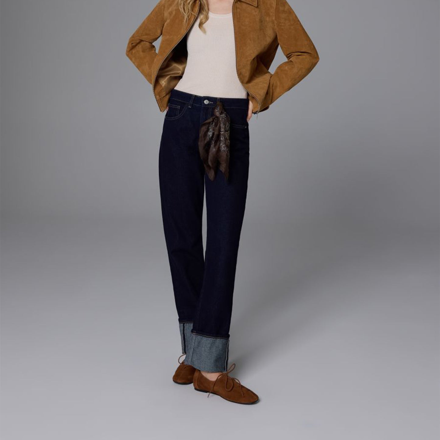 Brown Faux Suede Round-Toe Bow Loafer Flats