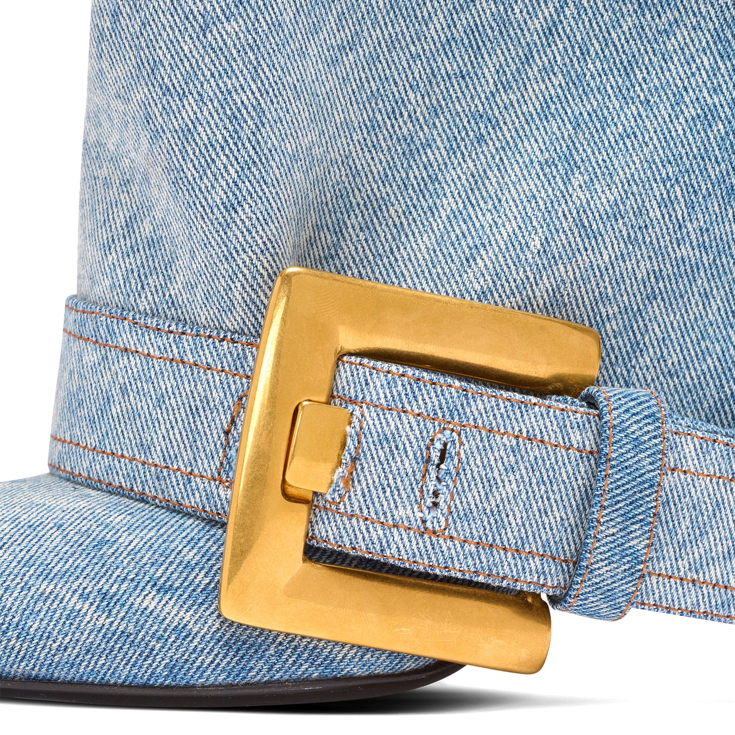 Blue Denim Pointed-Toe Bottom Buckle Fold-Over Wide Calf Knee High Stiletto Boots