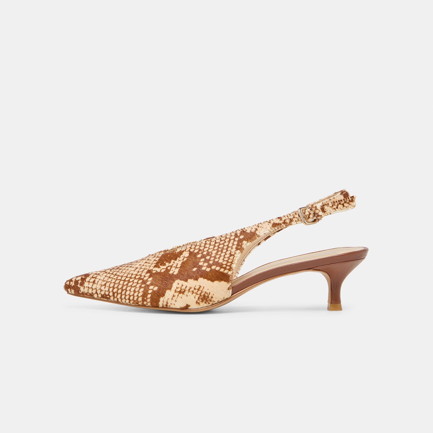 Snakeskin Print Classic Pointed-Toe Slip-On Slingback Kitten Heels