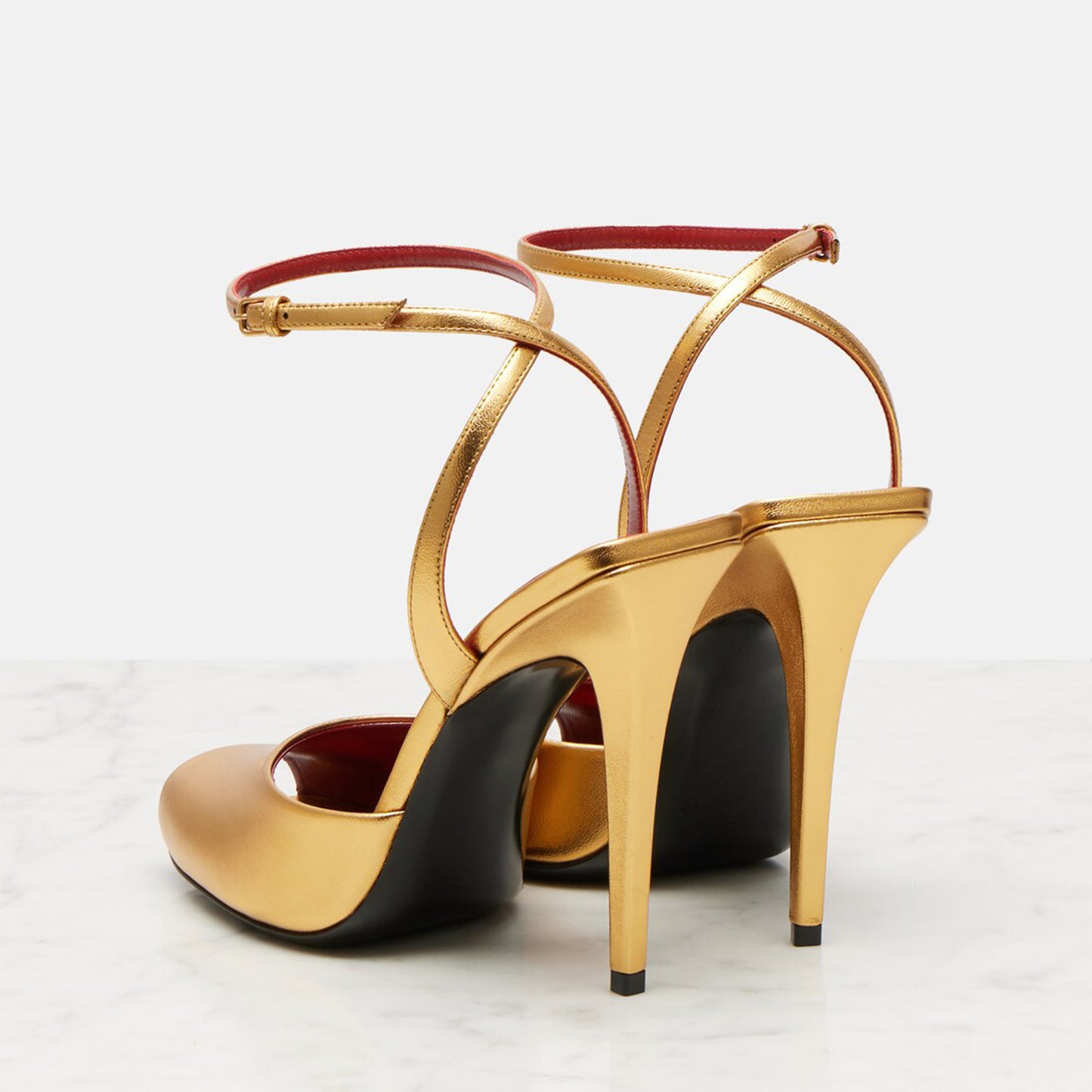Metallic Gold Square-Toe Ankle Strap High Heels