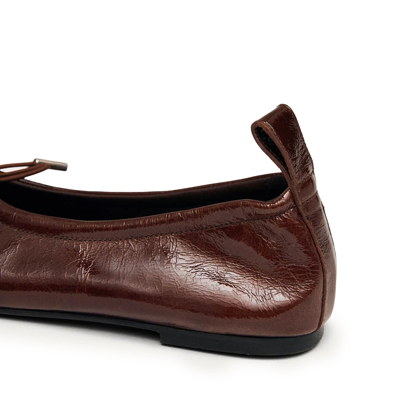 Patent Brown Square-Toe Stretchy Ballet Flats